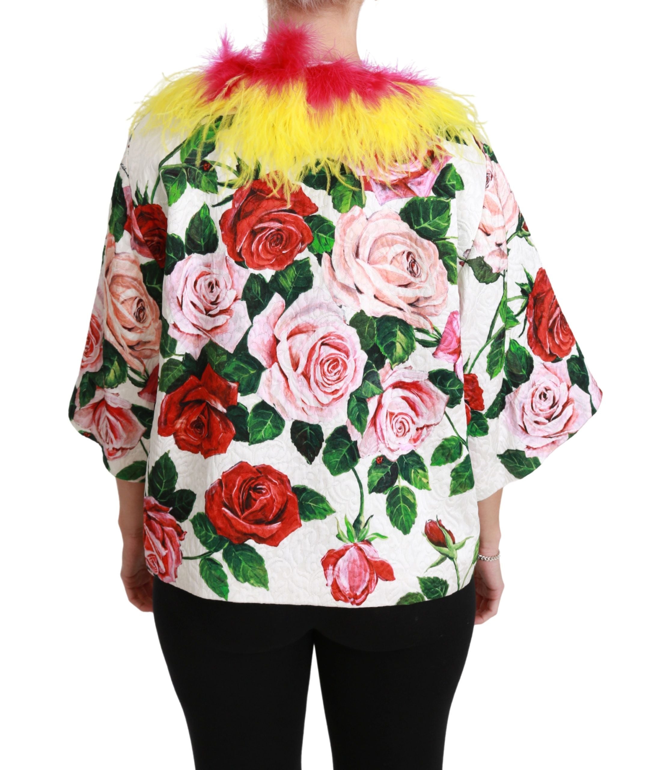 Dolce & Gabbana Elegant Floral Cape Jacket with Fur Details