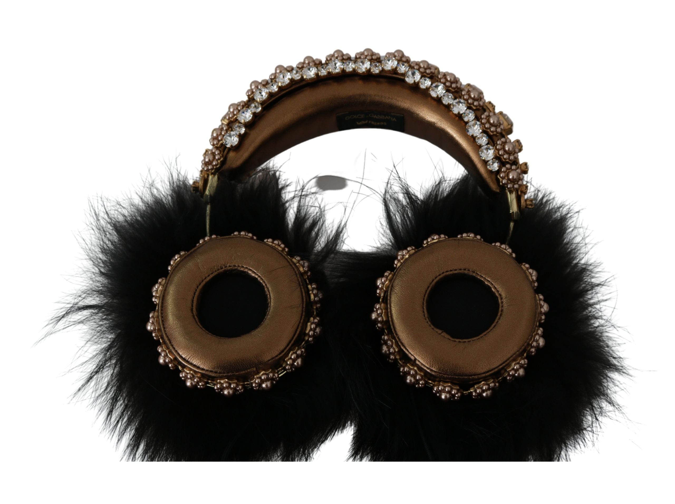 Dolce & Gabbana Gold Black Crystal Embellished Headphones