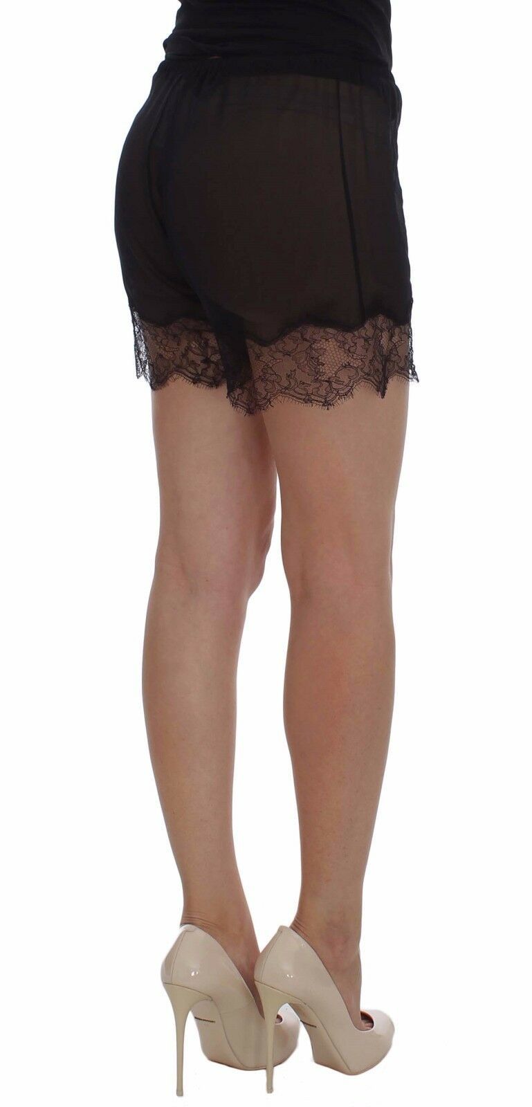 Dolce & Gabbana Elegant Black Floral Lace Silk Shorts