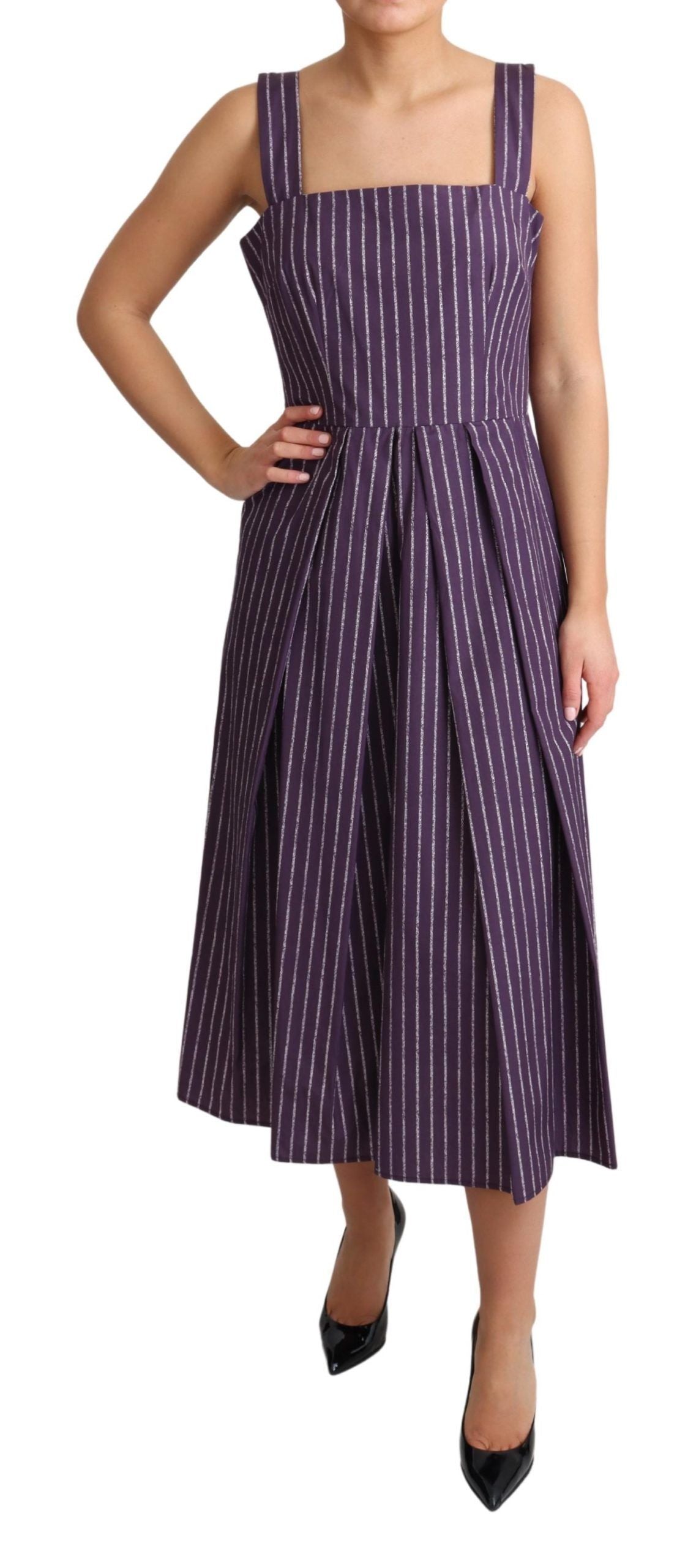 Dolce & Gabbana Elegant Sleeveless A-Line Purple Stripe Dress