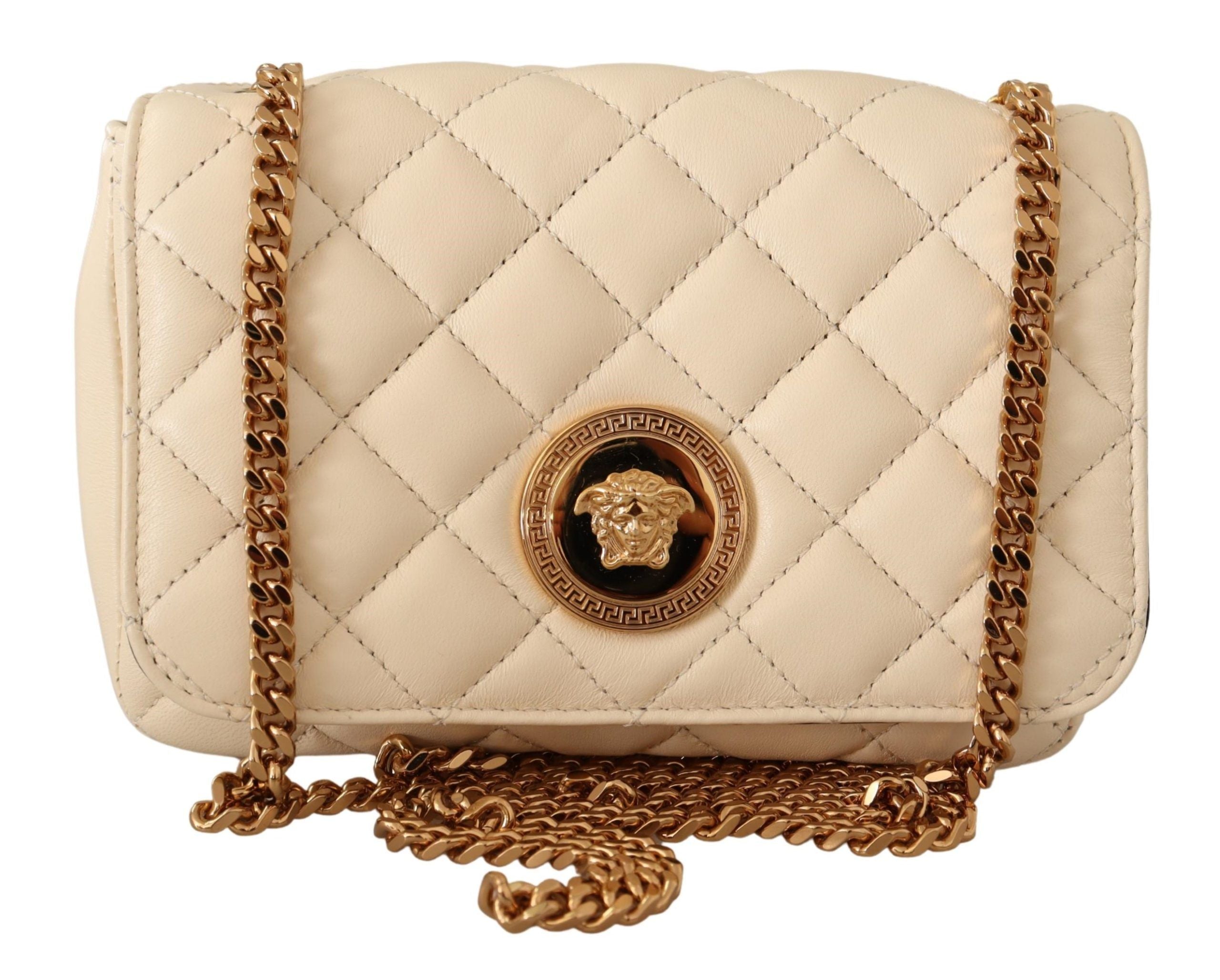 Versace Chic Nappa Leather Crossbody in Purity White