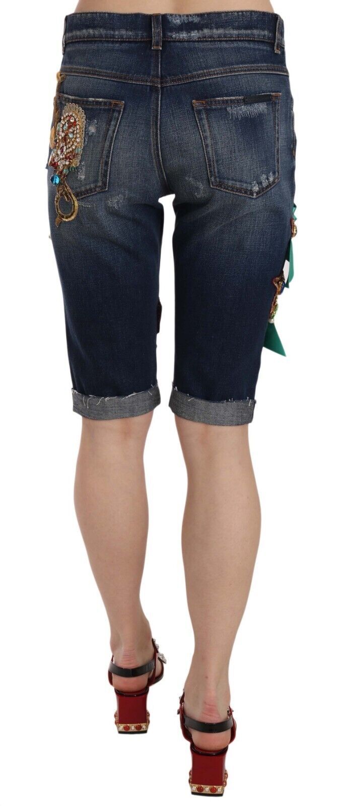 Dolce & Gabbana Elegant Knee-Length Embellished Denim Shorts