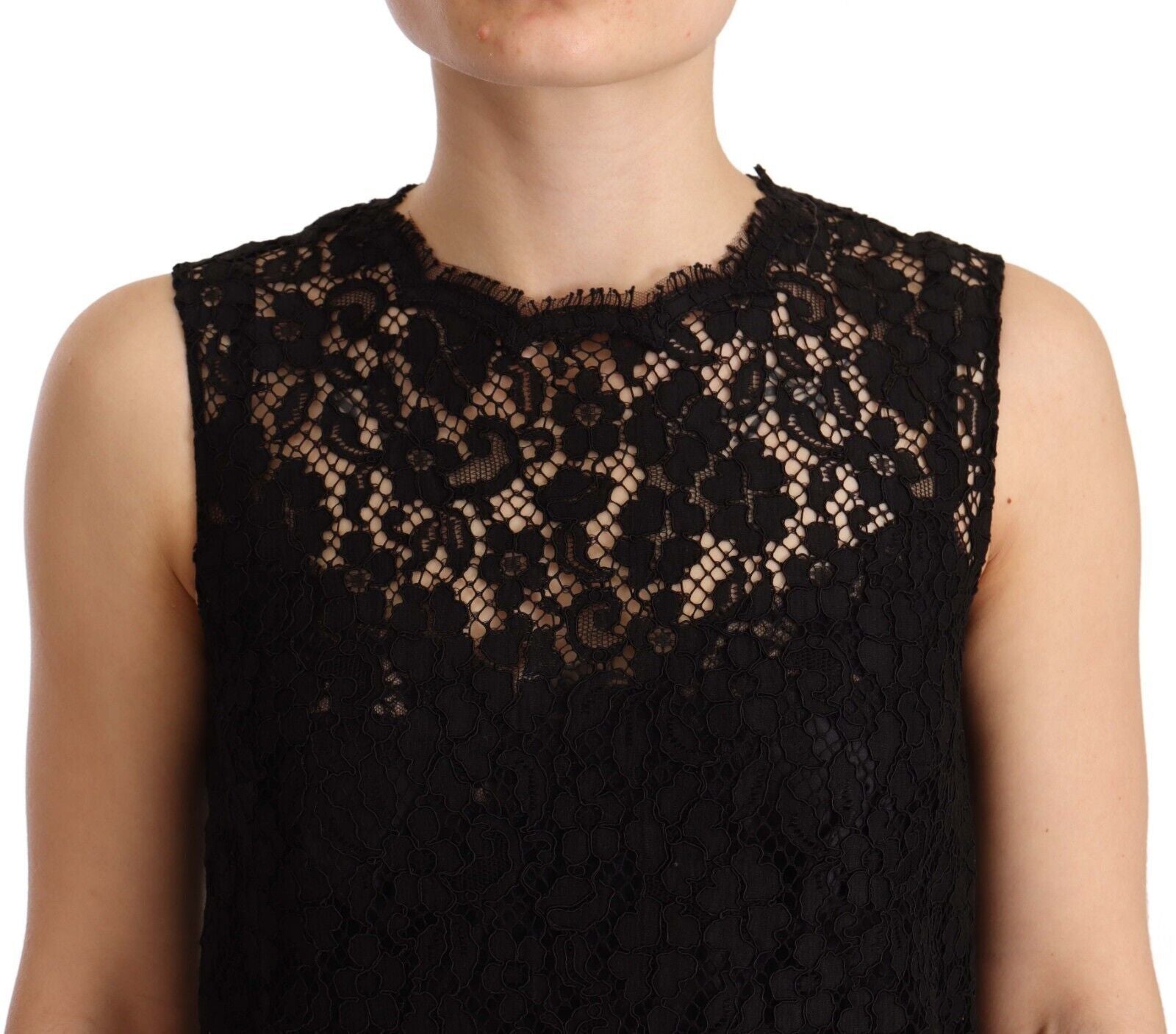 Dolce & Gabbana Elegant Floral Lace Sheath Dress in Black