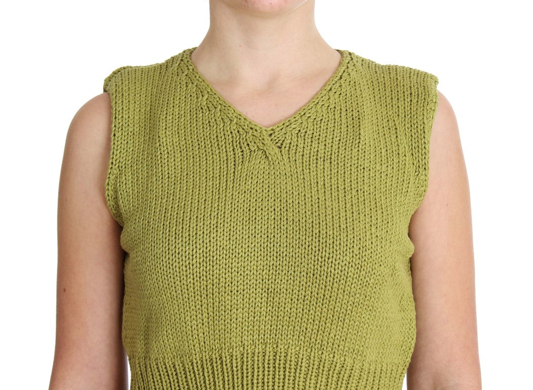 PINK MEMORIES Elegant Green Sleeveless Vest Sweater