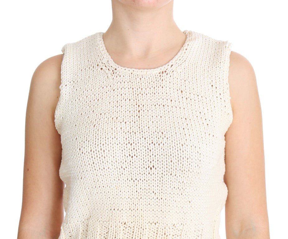 PINK MEMORIES Beige Sleeveless Cotton Blend Vest Sweater