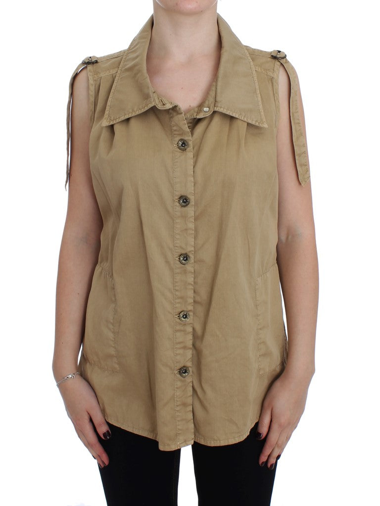 PLEIN SUD Beige Sleeveless Cotton Blouse