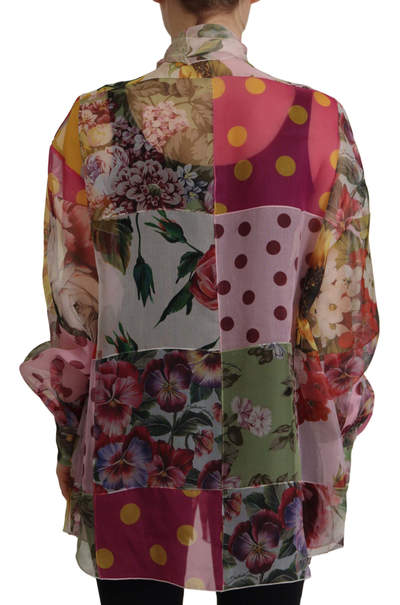 Dolce & Gabbana Multicolor Silk Ascot Collar Blouse