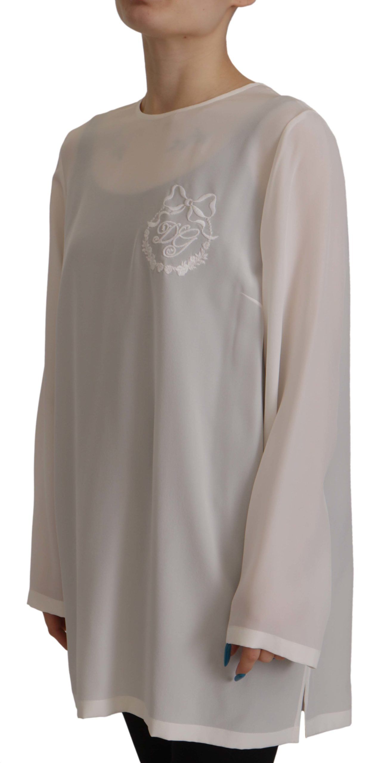 Dolce & Gabbana Elegant Silk Top with Logo Embroidery