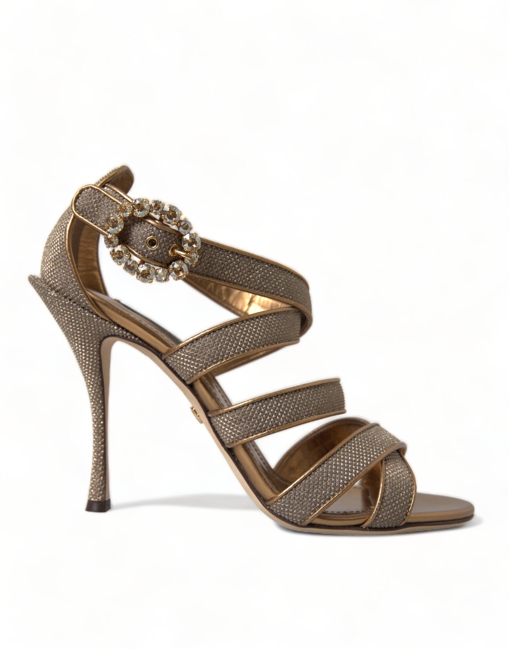 Dolce & Gabbana Bronze Crystal Stiletto Heels Sandals