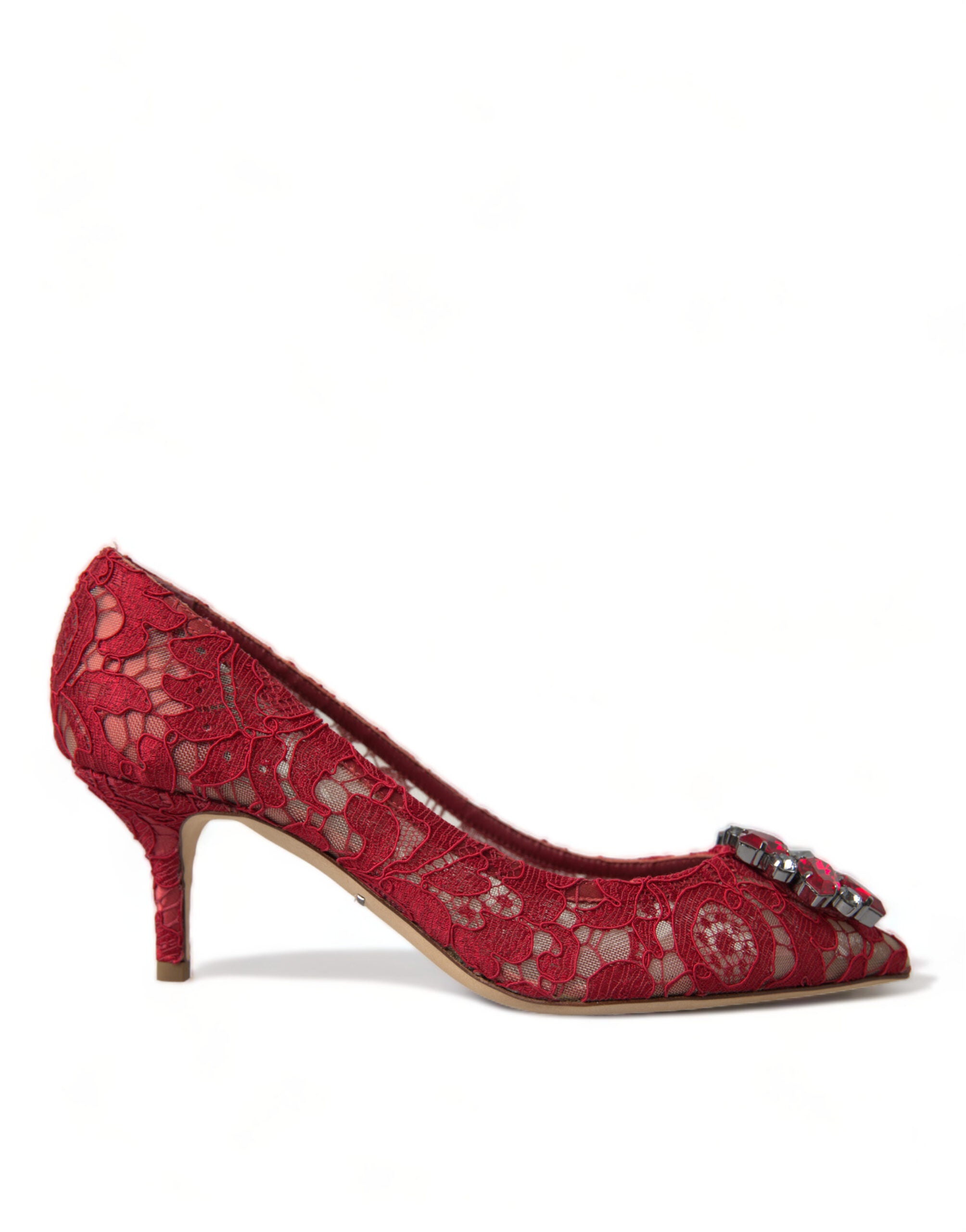 Dolce & Gabbana Radiant Red Lace Heels with Crystals