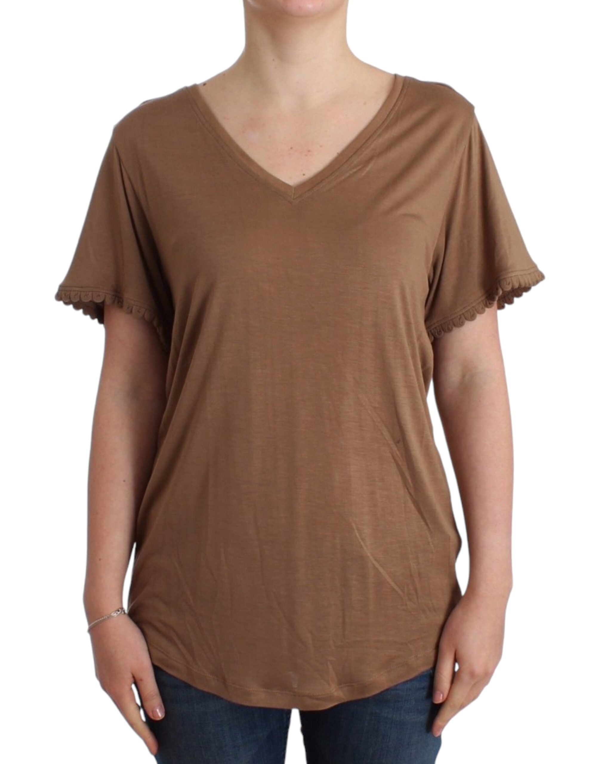 John Galliano Elegant Short-Sleeved Brown Rayon Top