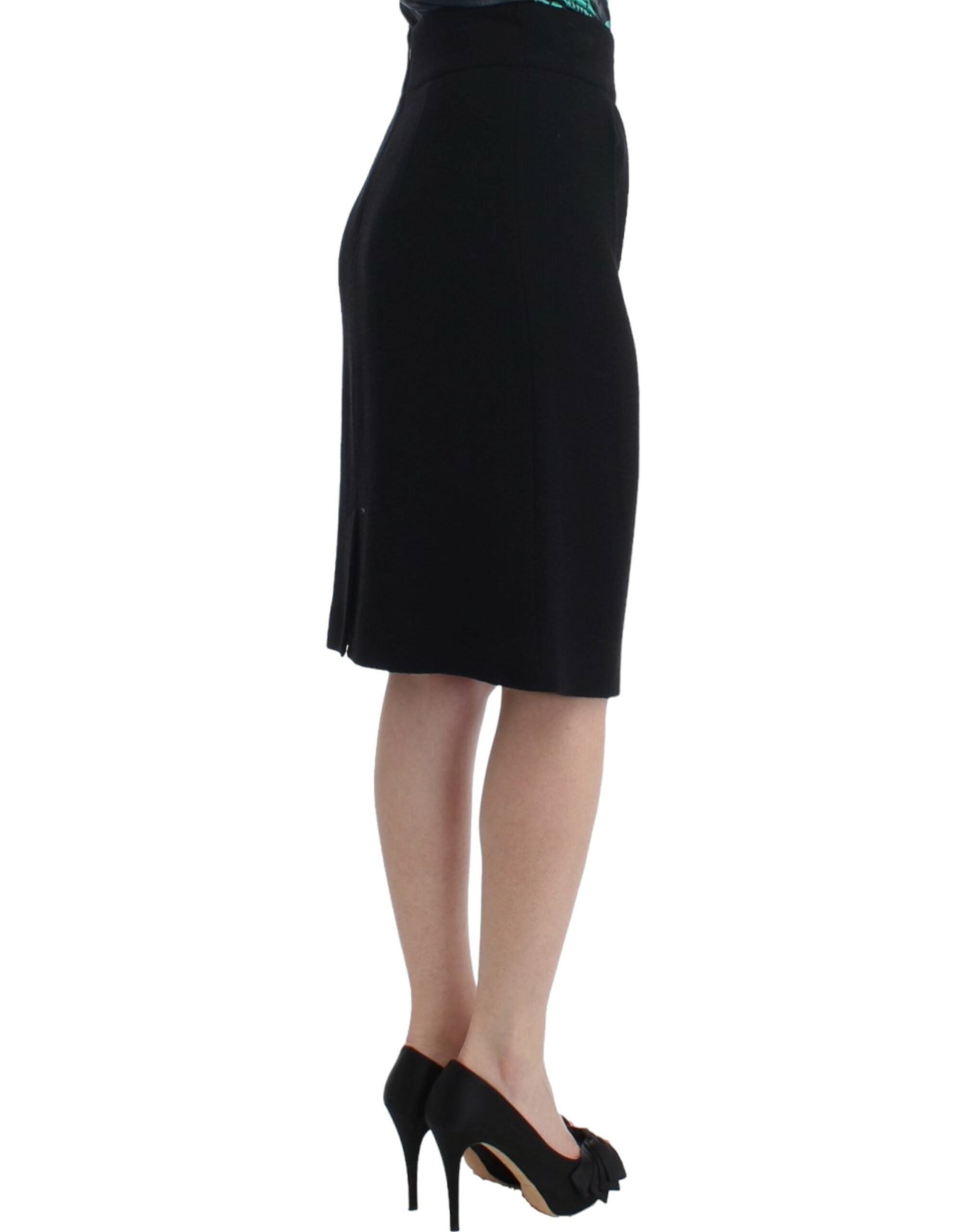 Cavalli Elegant Black Wool Pencil Skirt