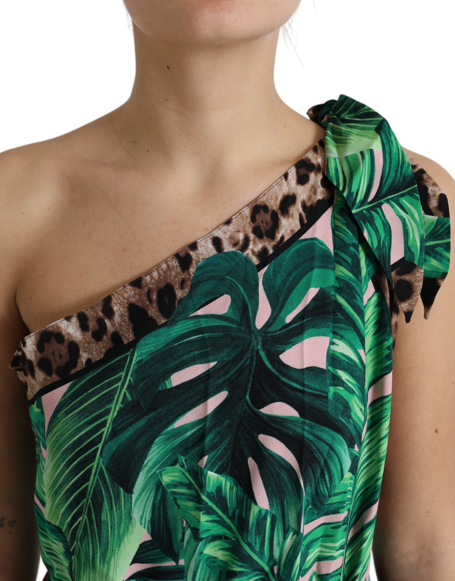 Dolce & Gabbana Tropical Jungle Print One-Shoulder Dress