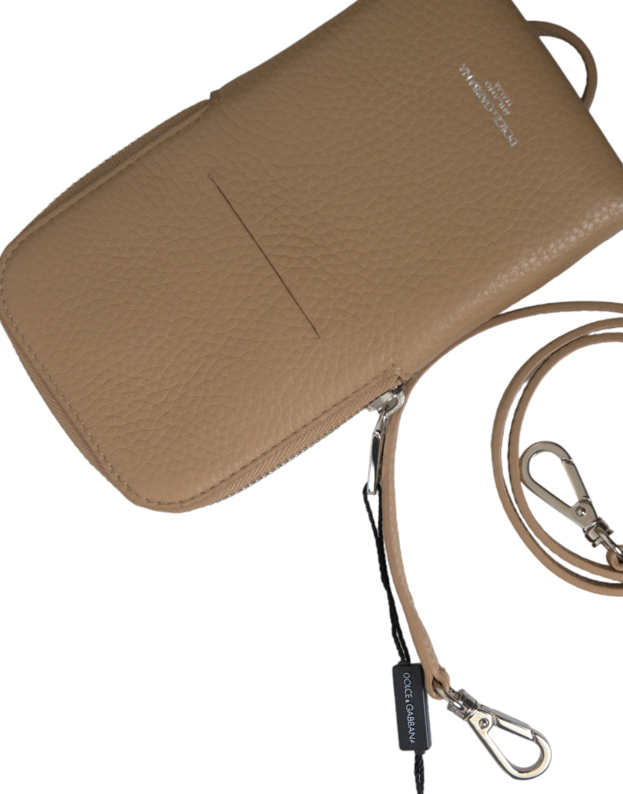 Dolce & Gabbana Elegant Beige Leather Crossbody Phone Bag