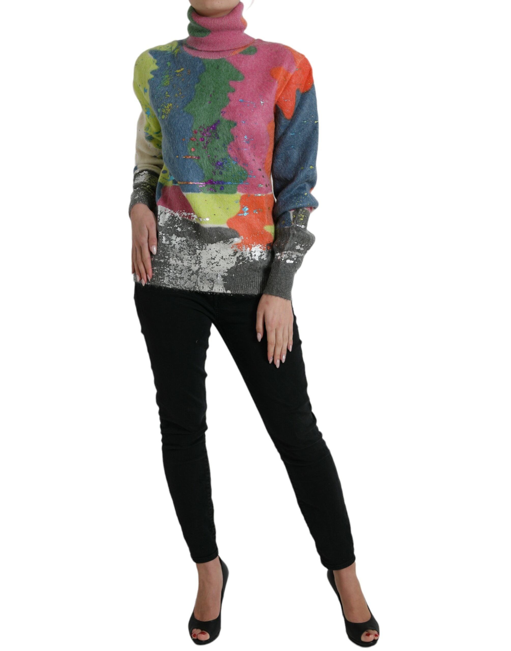 Dolce & Gabbana Multicolor Mohair Turtleneck Casual Sweater