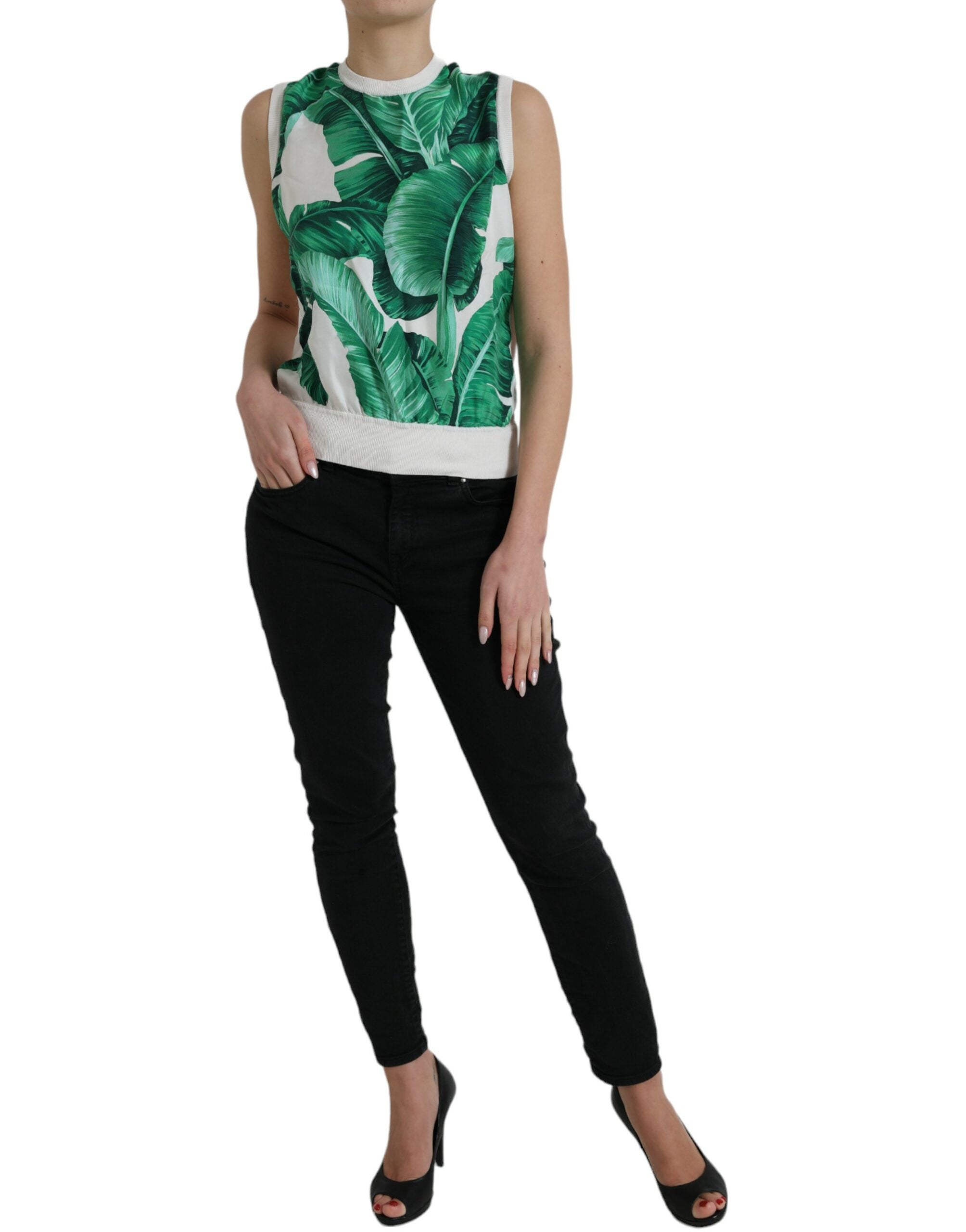 Dolce & Gabbana Silk Banana Leaf Print Tank Top