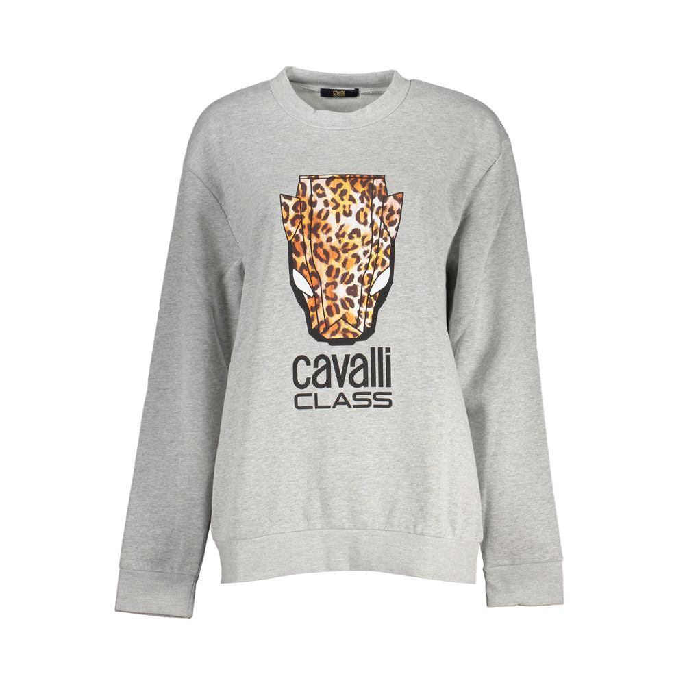 Cavalli Class Chic Gray Crew Neck Fleece Sweatshirt