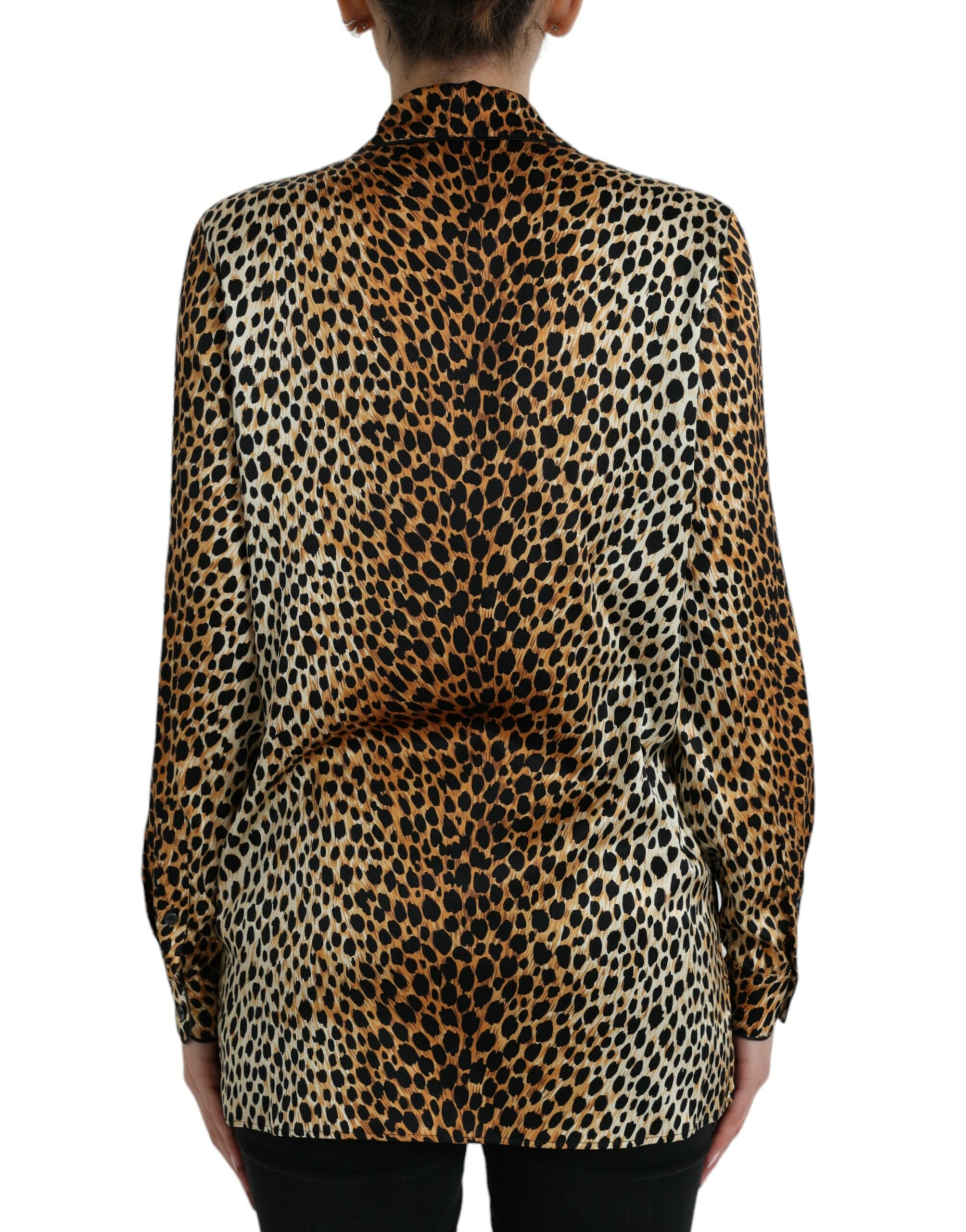 Dolce & Gabbana Elegant Brown Animal Print Silk Blouse