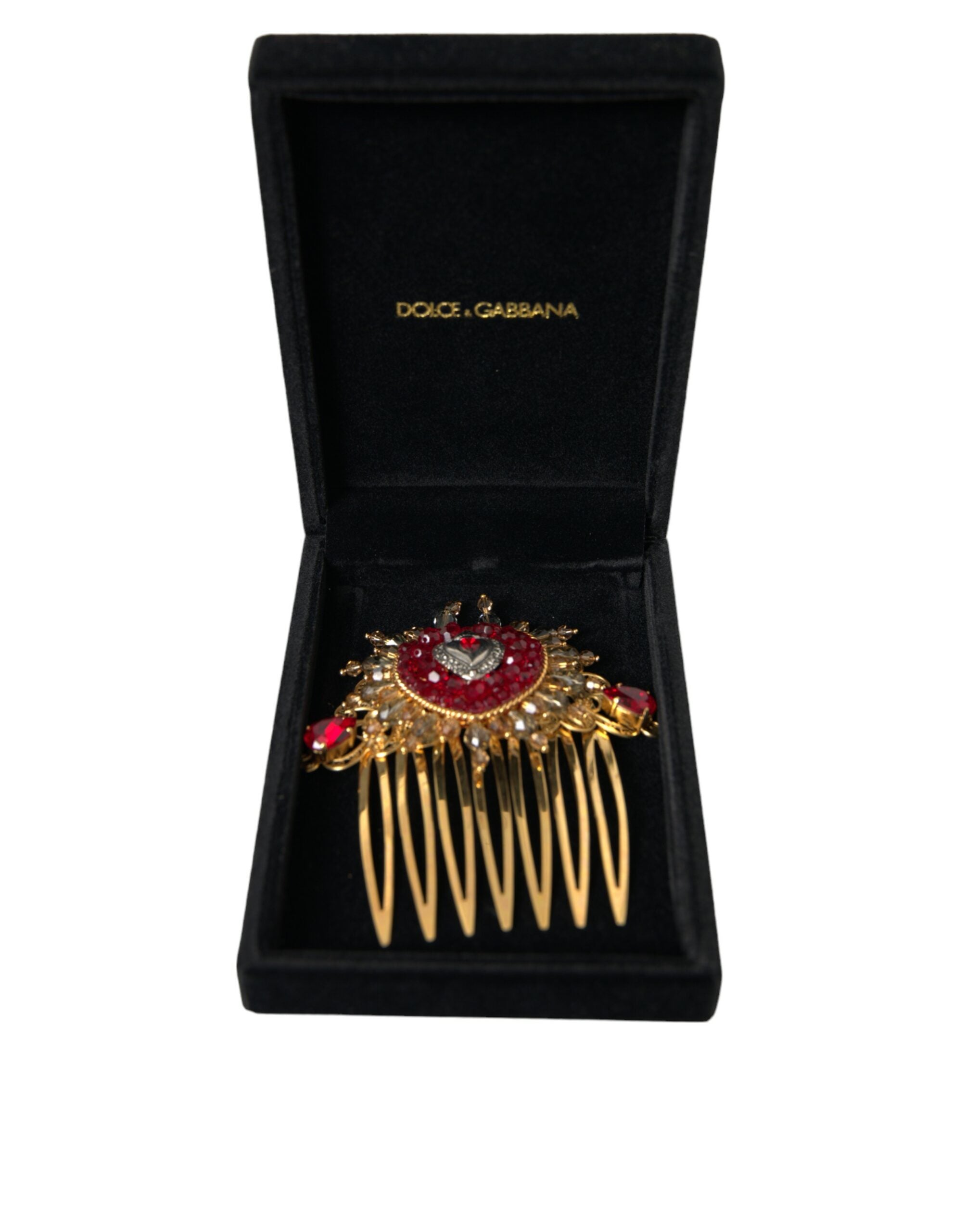 Dolce & Gabbana Gold Brass Crystal Heart Women Hair Comb