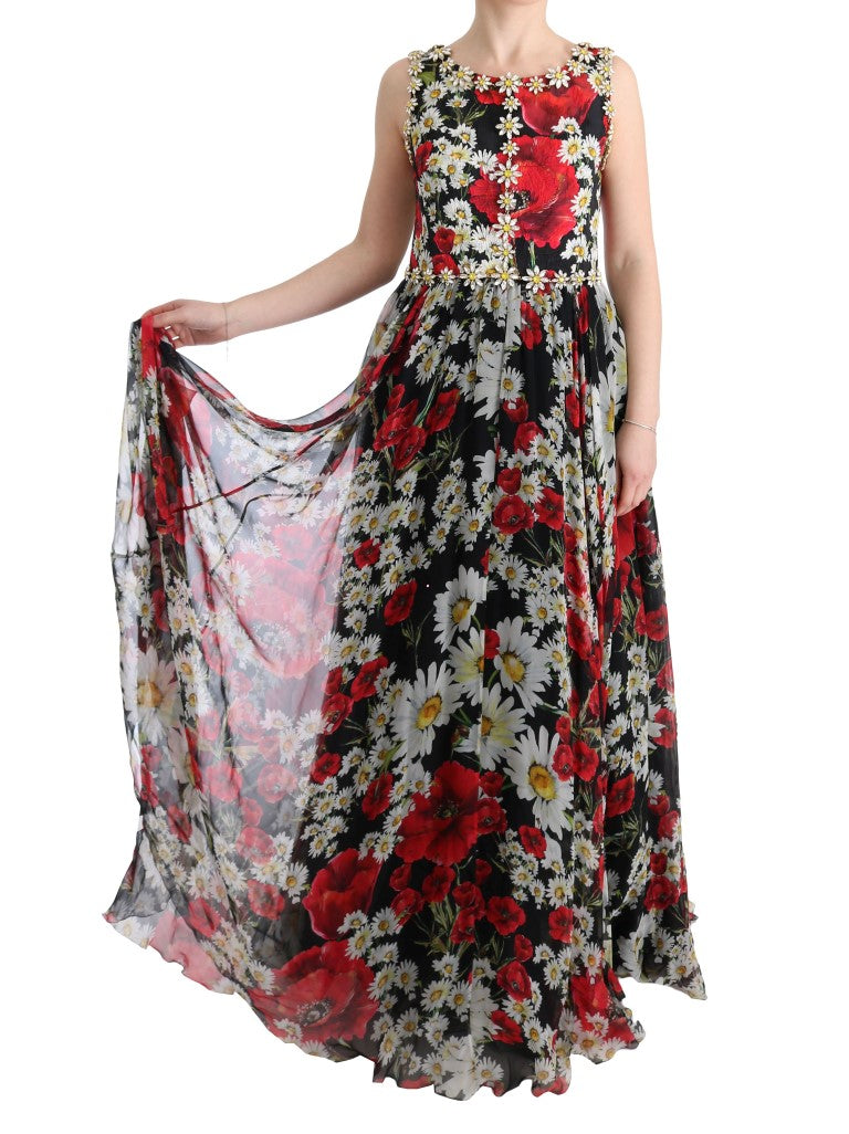 Dolce & Gabbana Floral Maxi Gown with Sunflower Print and Crystals