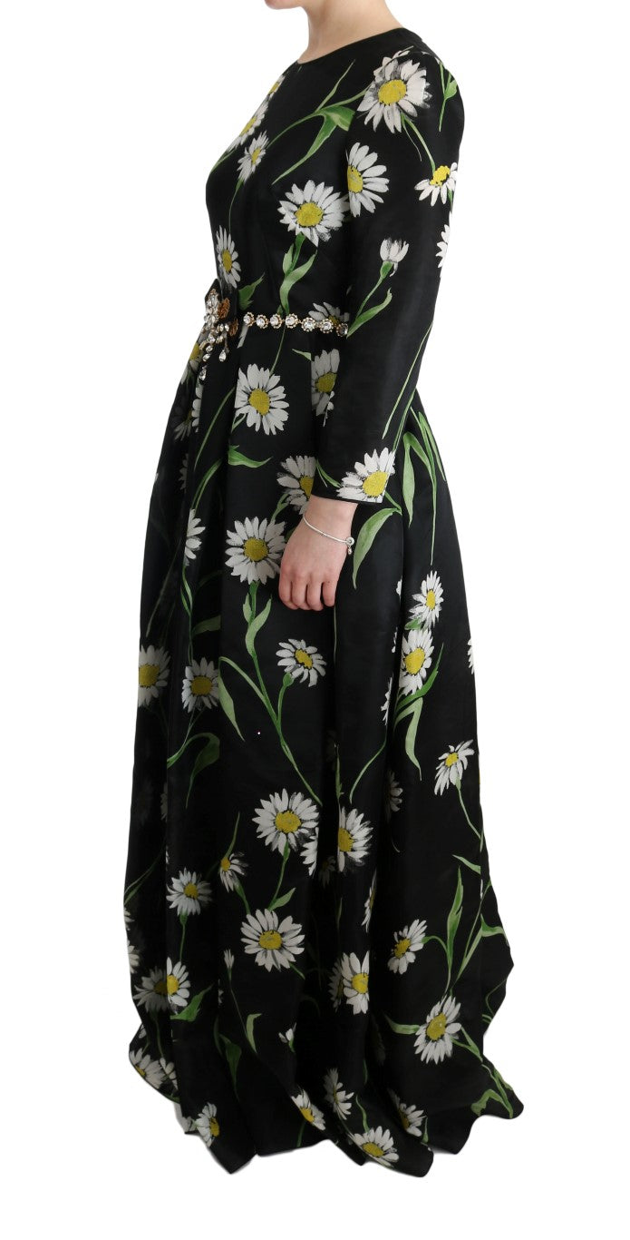 Dolce & Gabbana Elegant Sunflower Maxi Gown with Crystals