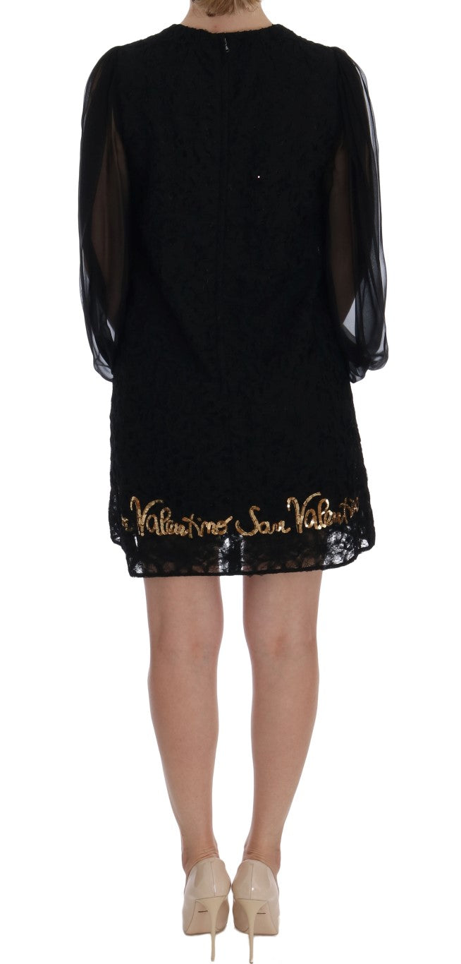 Dolce & Gabbana Black Lace Sequined Shift Dress