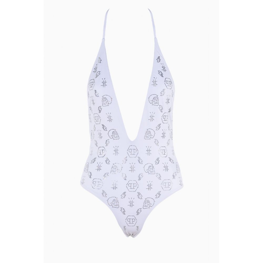 Philipp Plein White Rhinestone Embellished Swimsuit