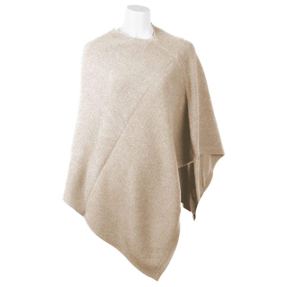 Emilio Romanelli Chic V-Neck Cashmere Poncho in Beige