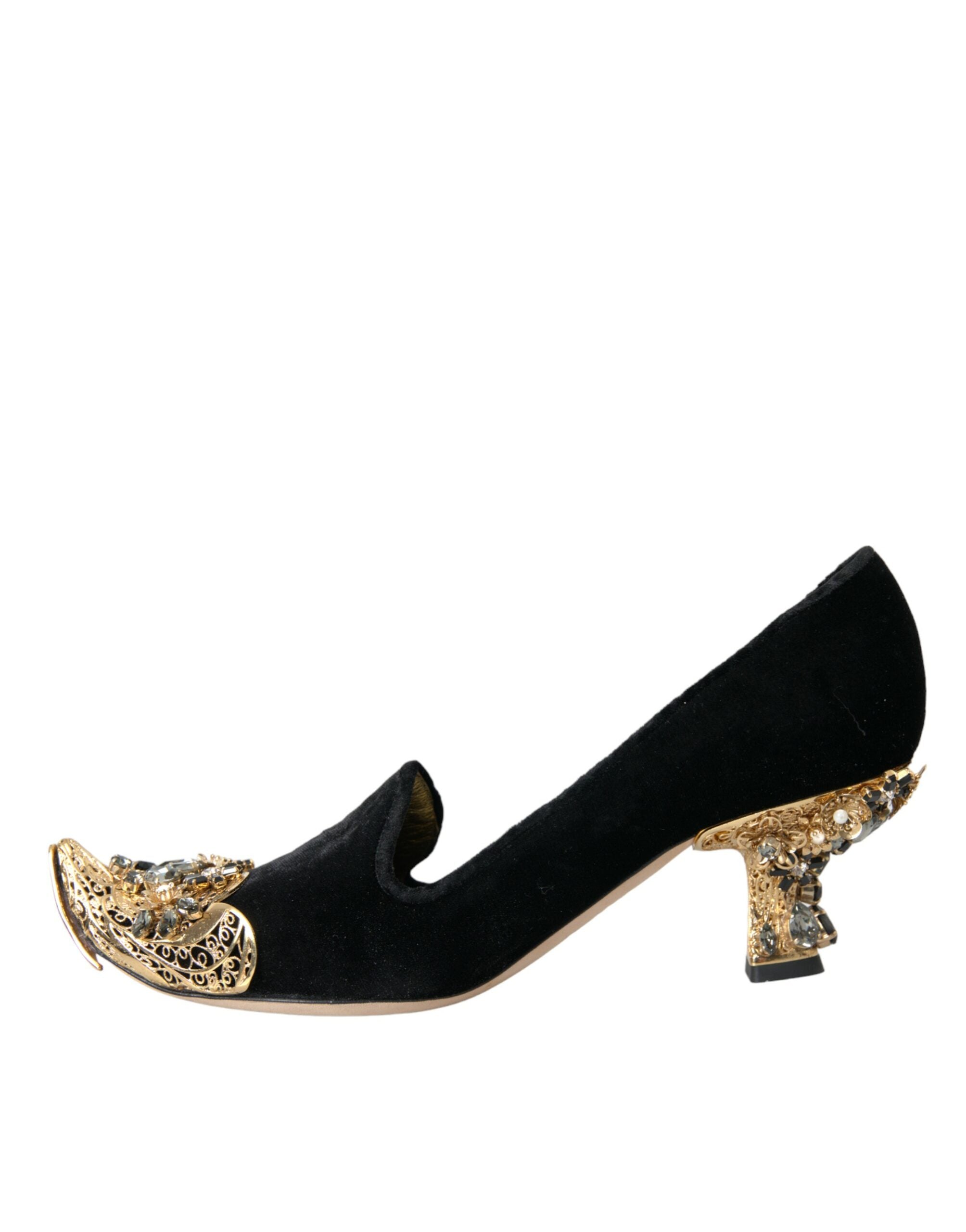 Dolce & Gabbana Black Velvet Embellished Heels Pumps Shoes