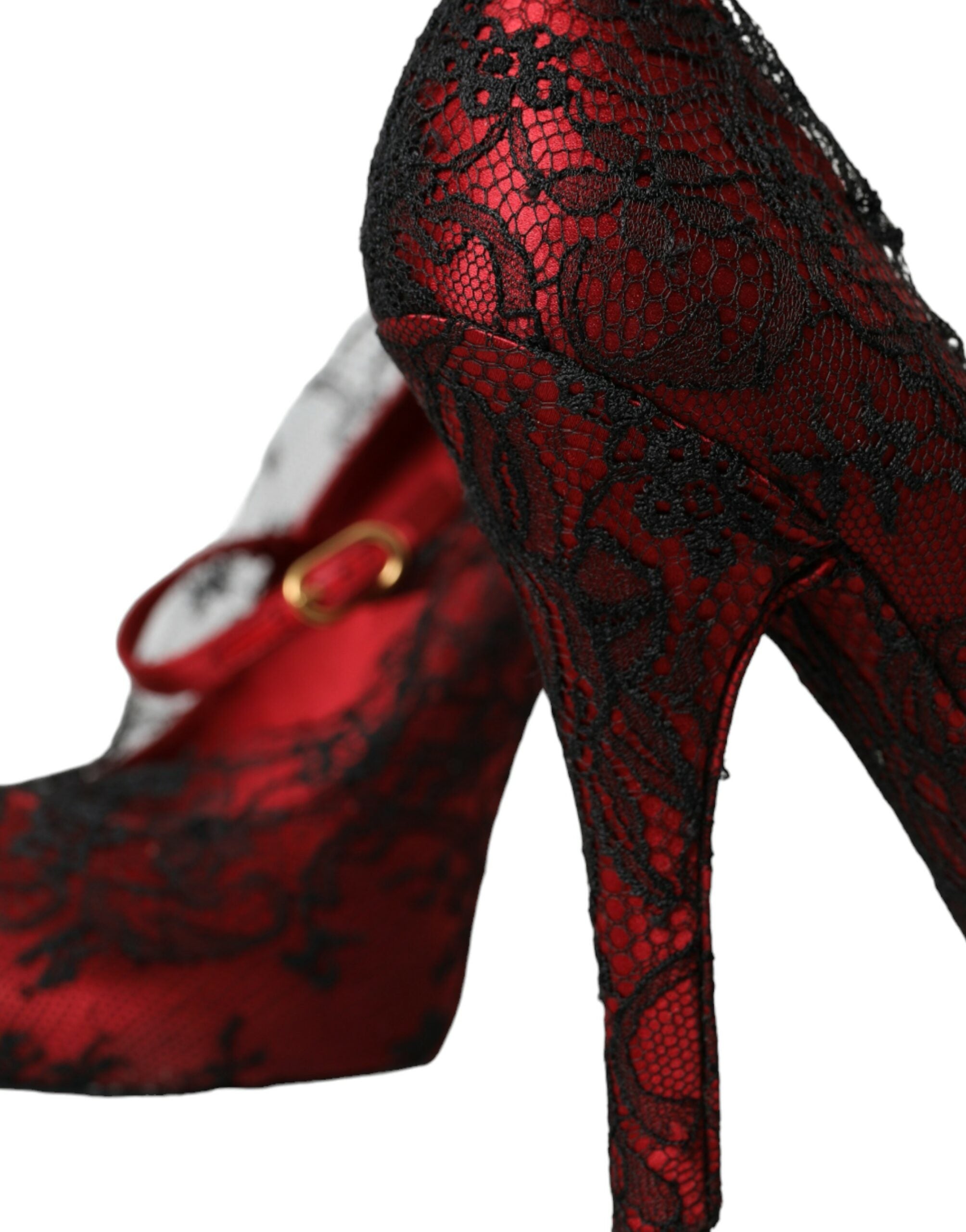 Dolce & Gabbana Red Black Floral Lace Mary Jane Pumps Shoes