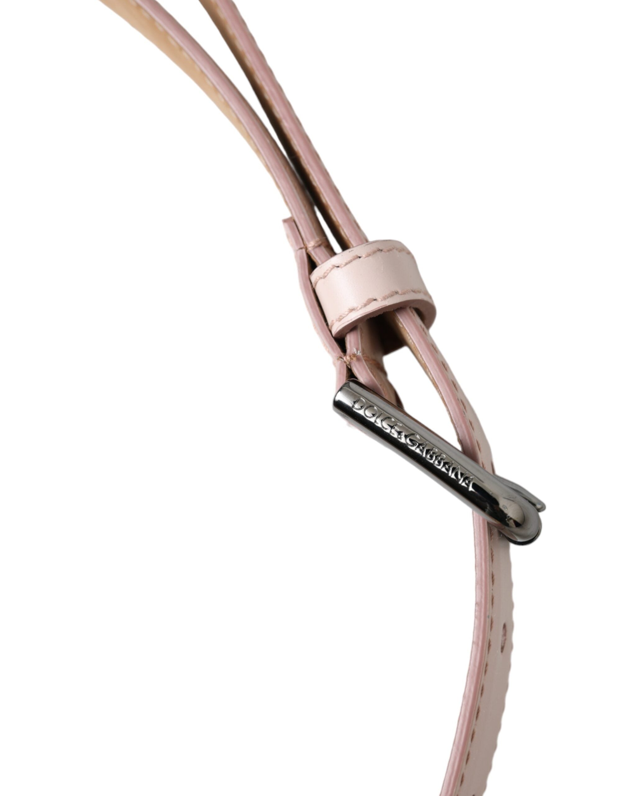 Dolce & Gabbana Light Pink Leather Silver Metal Buckle Belt