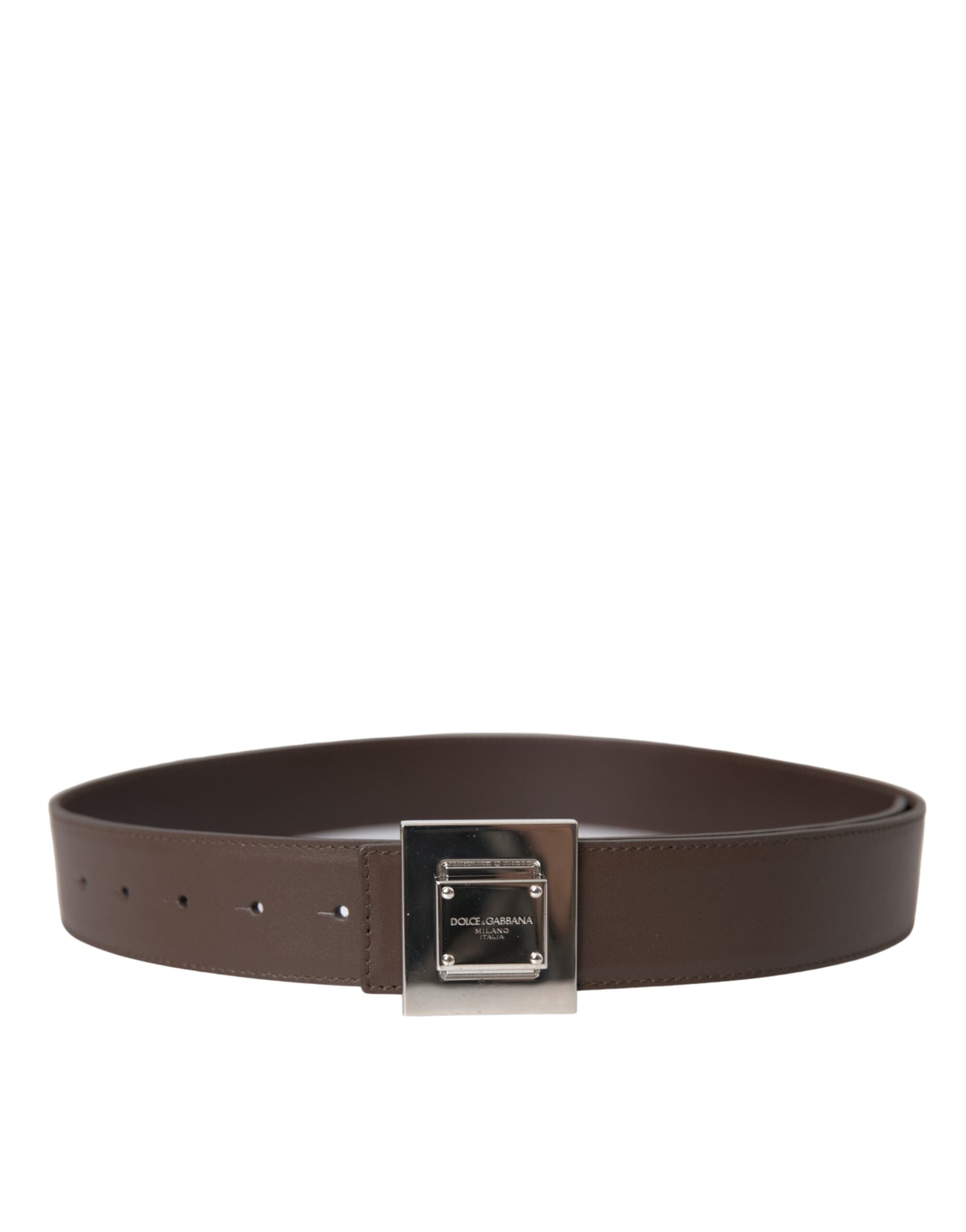 Dolce & Gabbana Brown Calf Leather Square Metal Buckle Belt