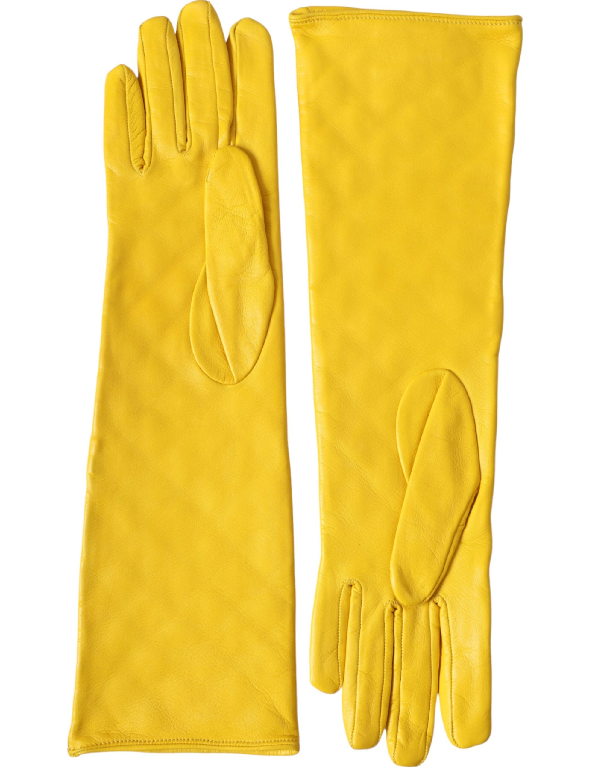 Dolce & Gabbana Gold Leather Quilted Mid Arm Length Gloves