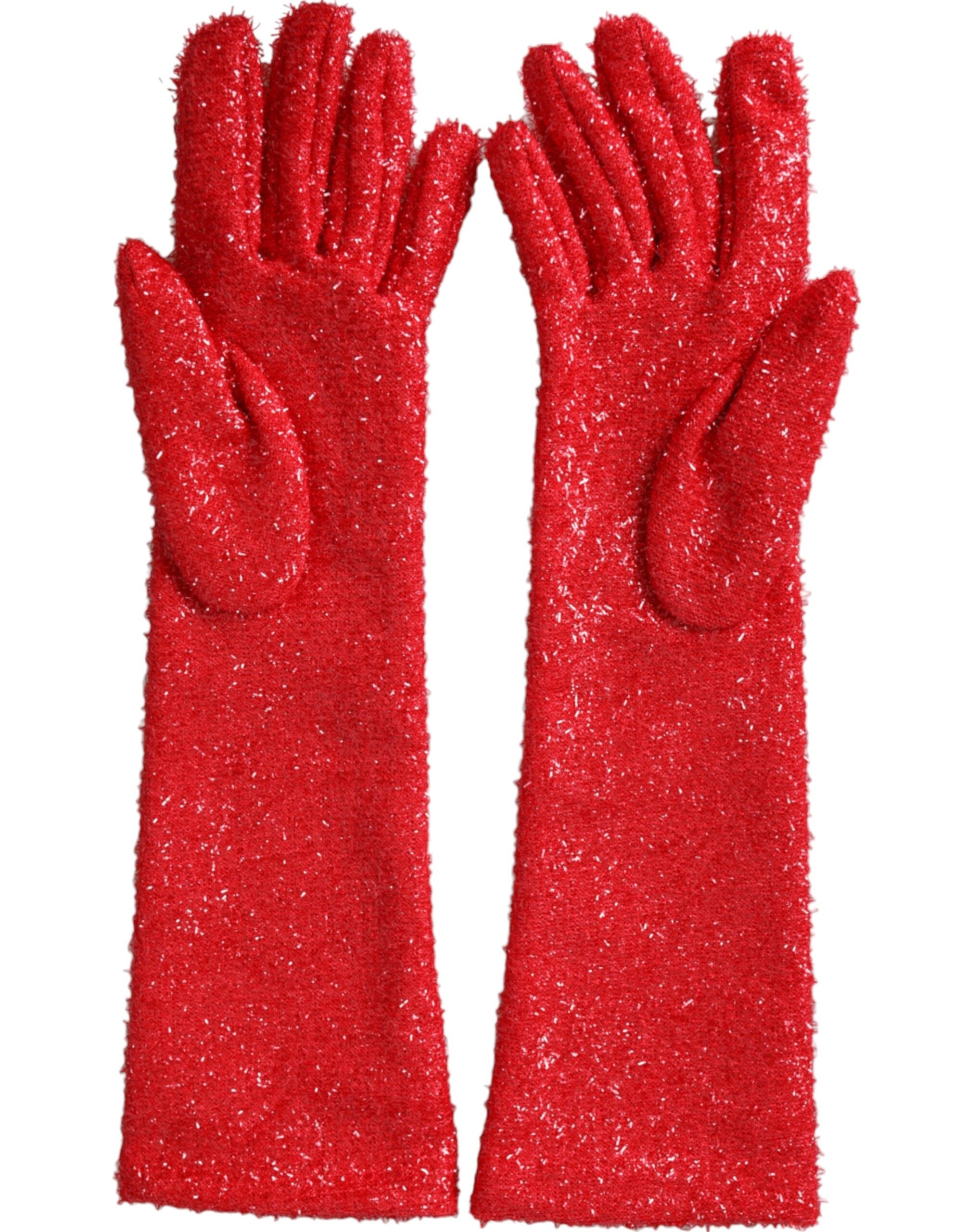 Dolce & Gabbana Red Lurex Fantasia Mid Arm Length Gloves