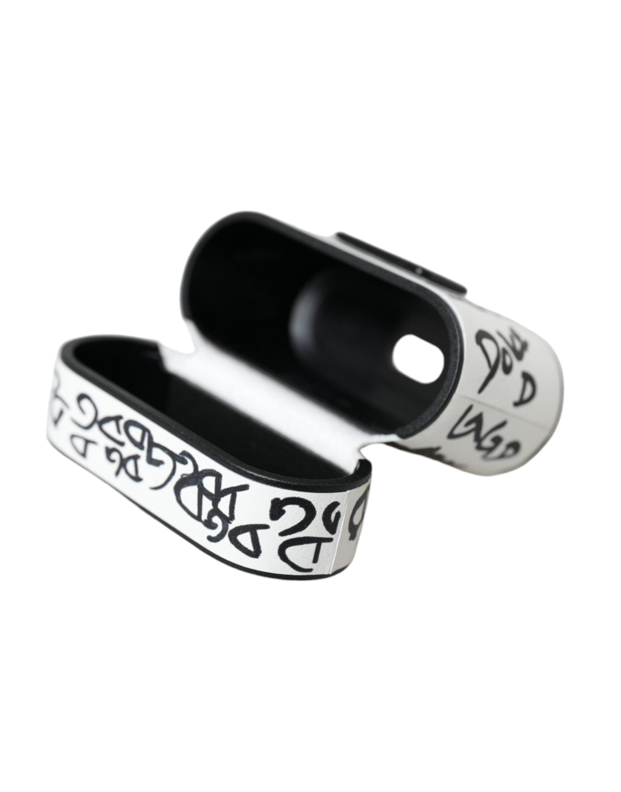 Dolce & Gabbana Black White Leather Scribble Embossed Logo Airpods Case