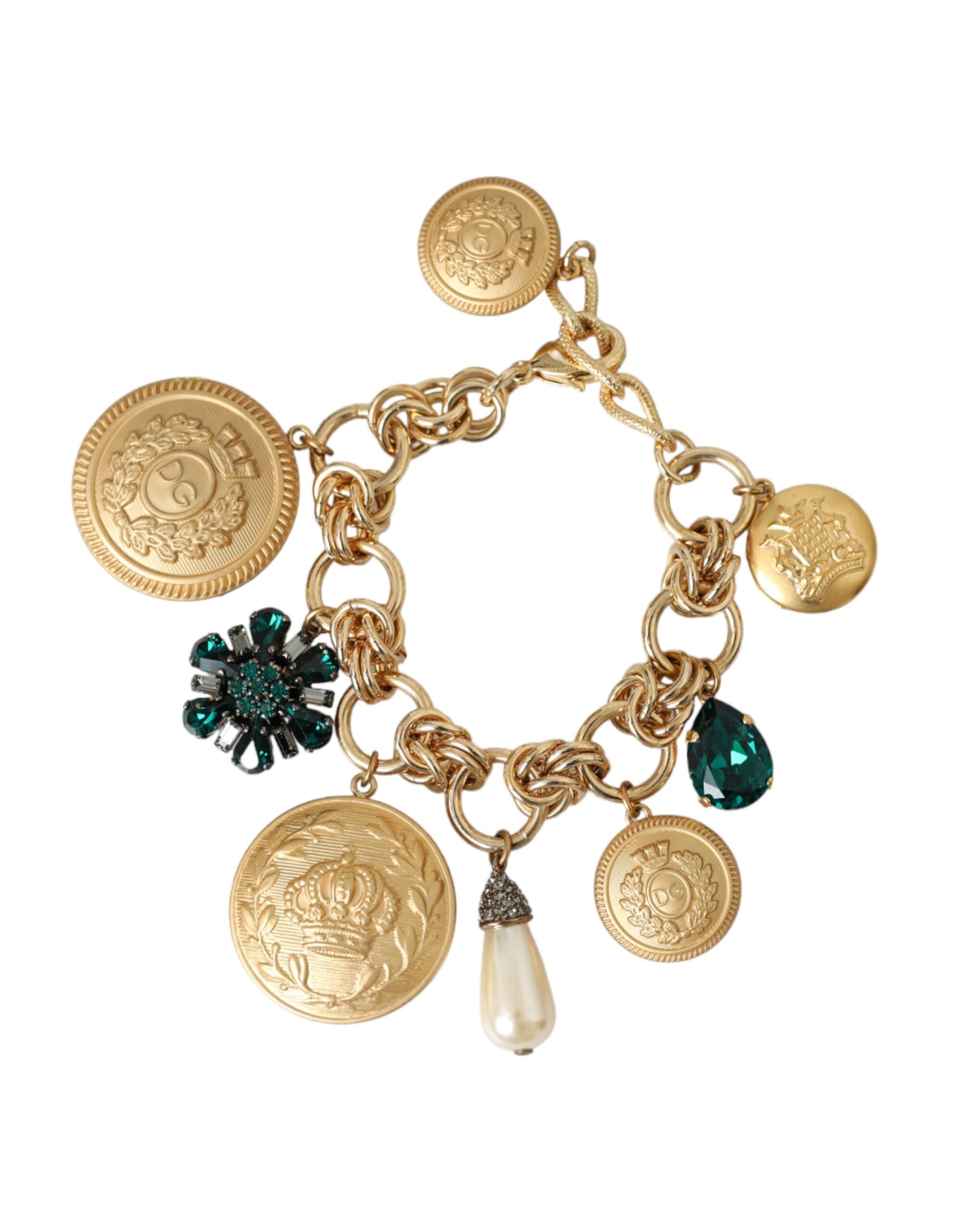 Dolce & Gabbana Gold Tone Brass Chain Crystal Women Bracelet