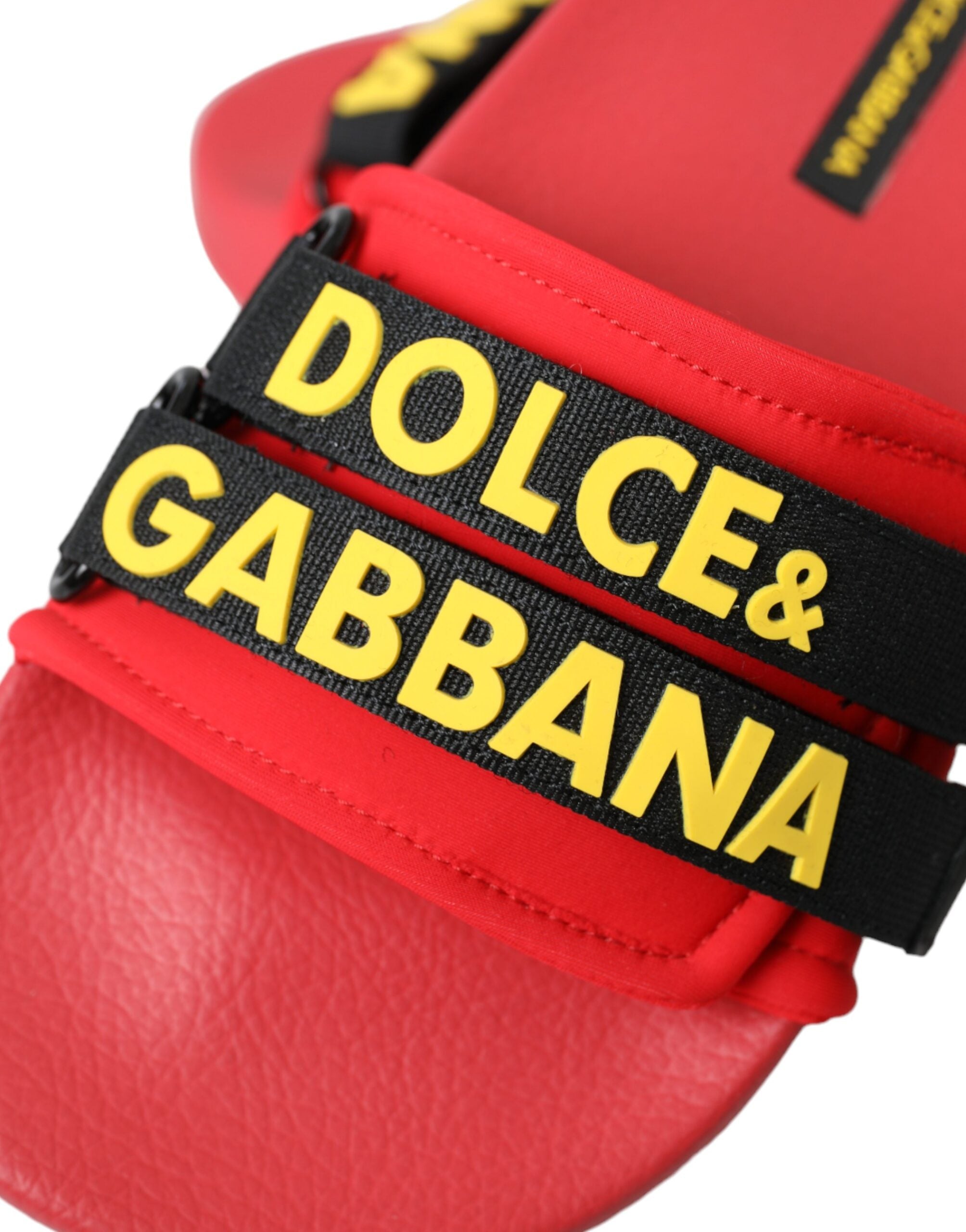 Dolce & Gabbana Red Black Logo Beachwear Flats Sandals Shoes