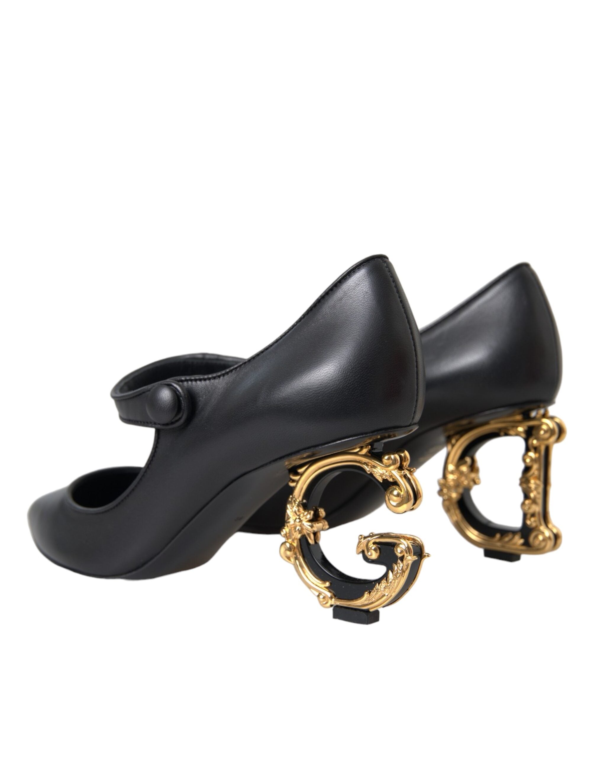 Dolce & Gabbana Black Leather Logo Heels Mary Janes Pumps Shoes