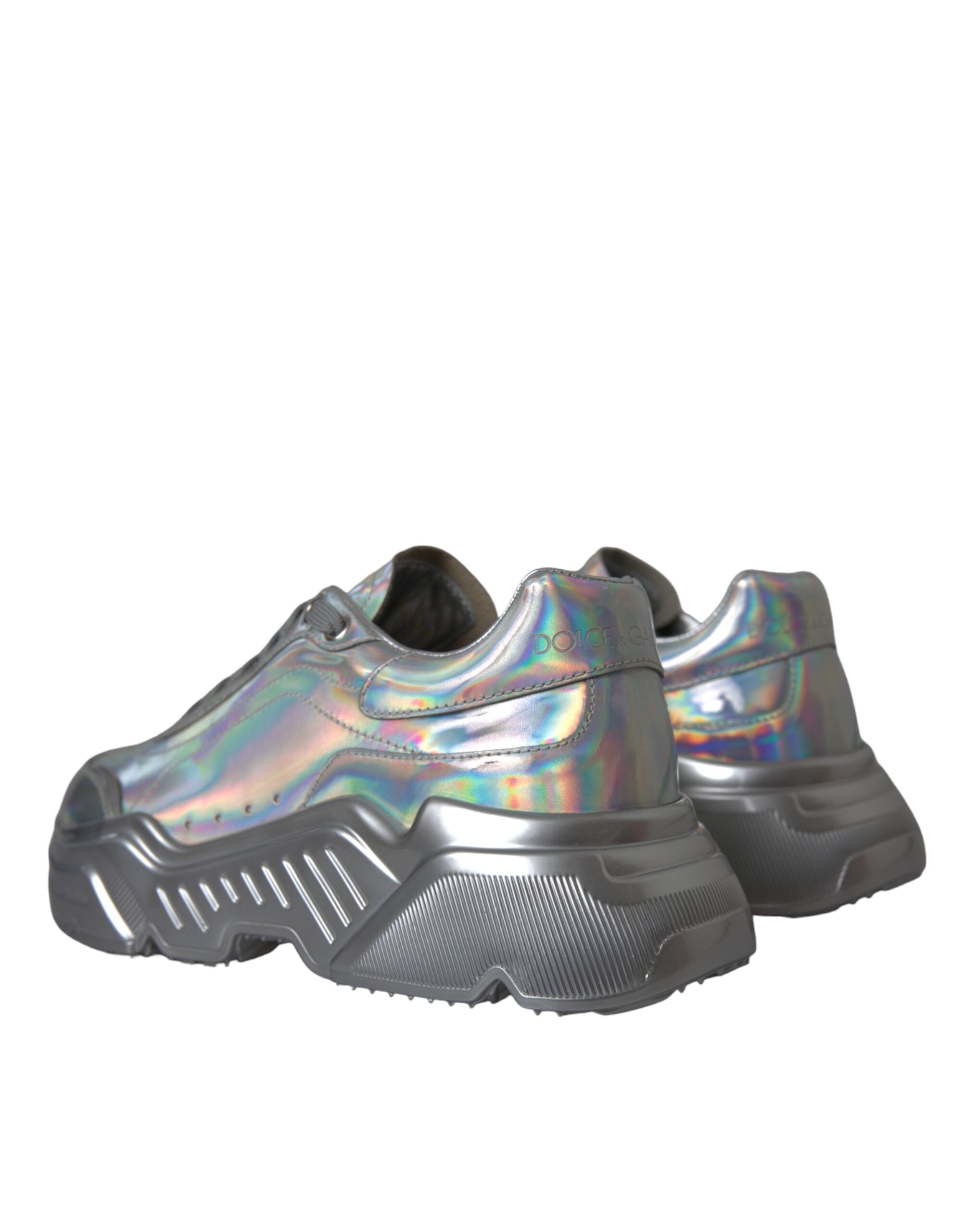 Dolce & Gabbana Silver Iridescent DAYMASTER Leather Sneakers Shoes