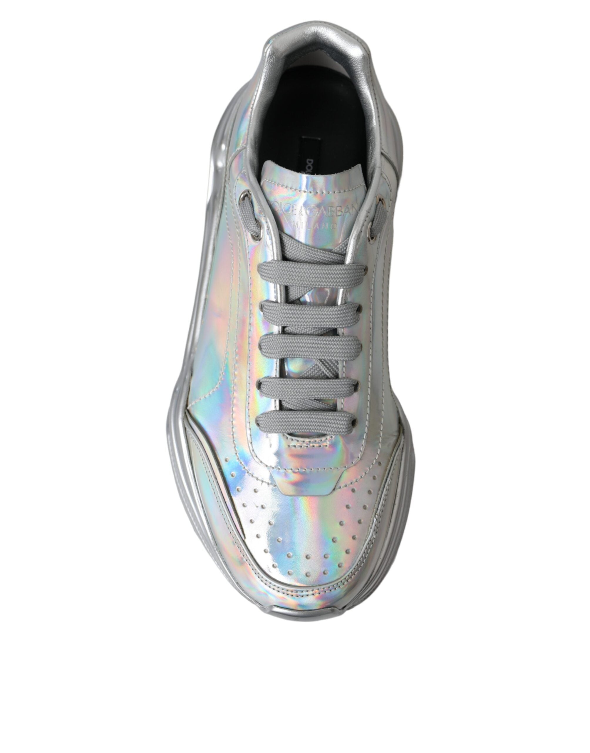 Dolce & Gabbana Silver Iridescent DAYMASTER Leather Sneakers Shoes