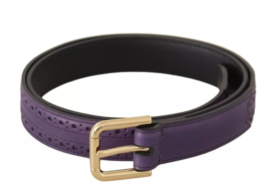 Dolce & Gabbana Purple Leather Gold Logo Engraved Metal Buckle Belt