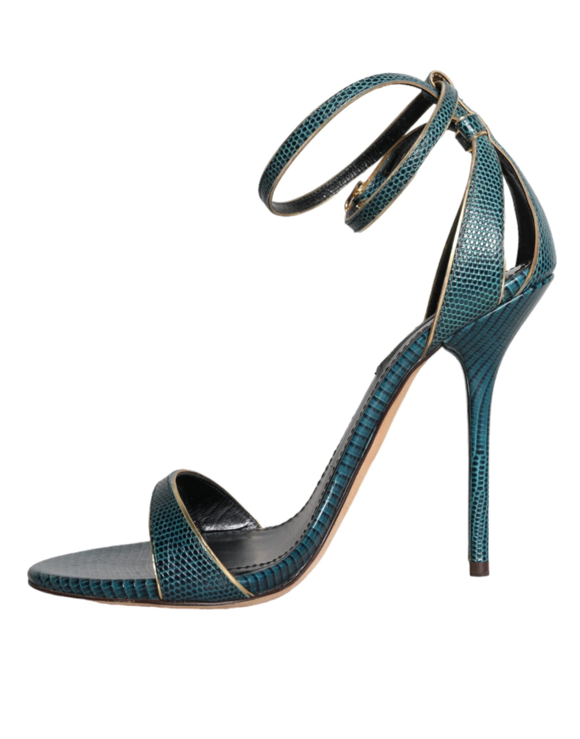 Dolce & Gabbana Dark Green Calf Leather Heels Sandals Shoes