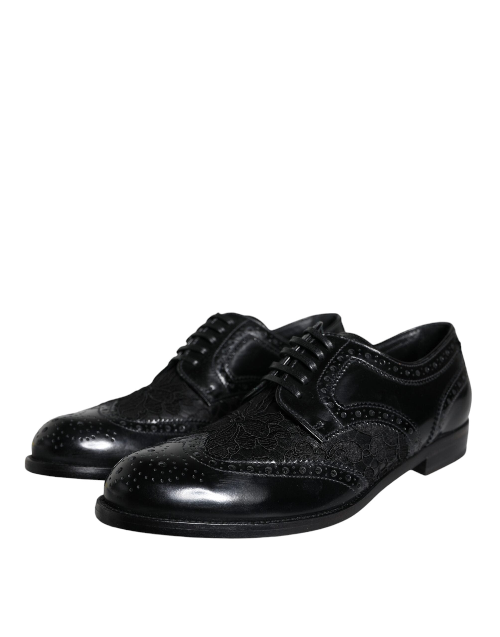 Dolce & Gabbana Black Leather Floral Lace Dress Formal Shoes