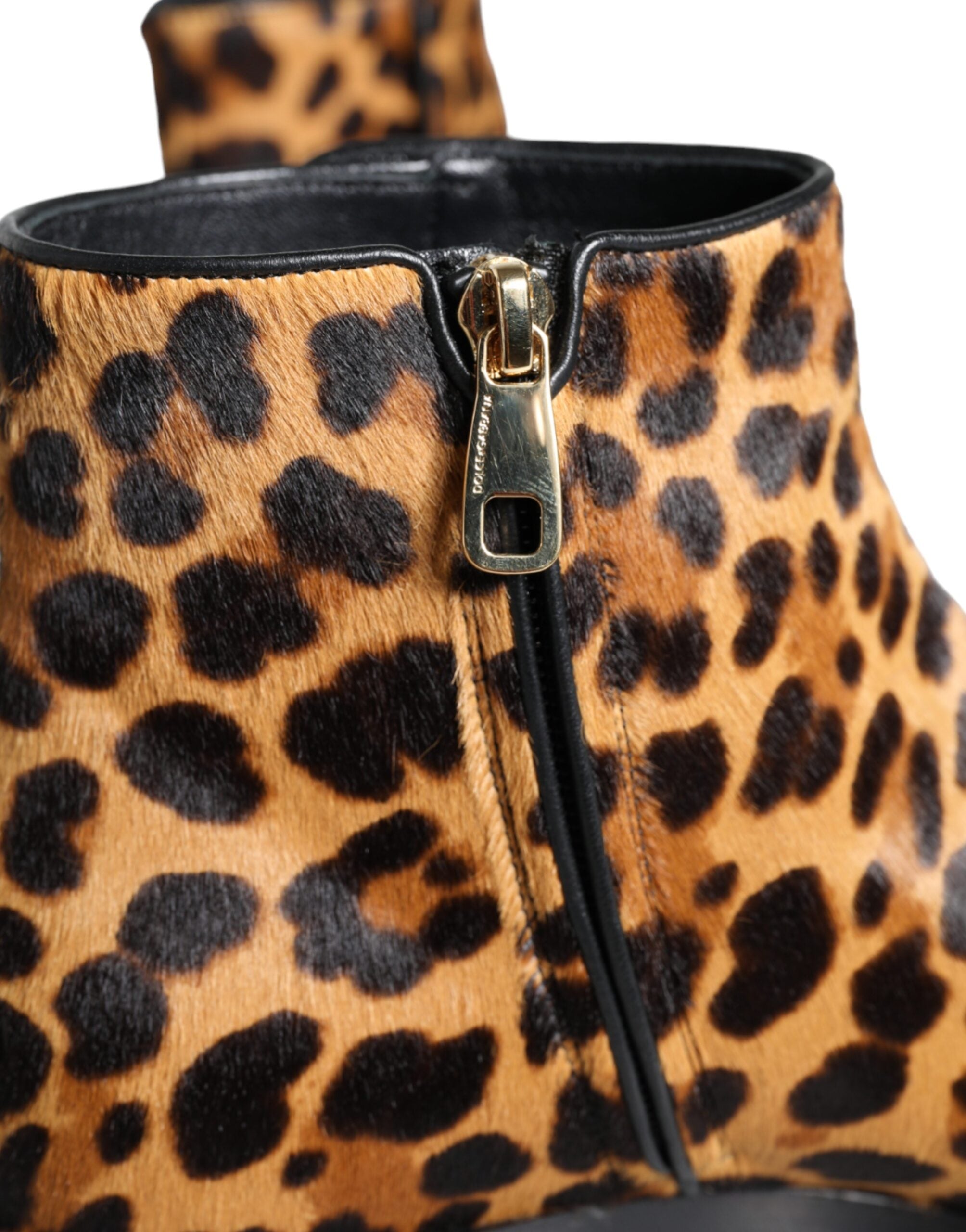 Dolce & Gabbana Brown Leopard Calf Fur Ankle Boots Shoes