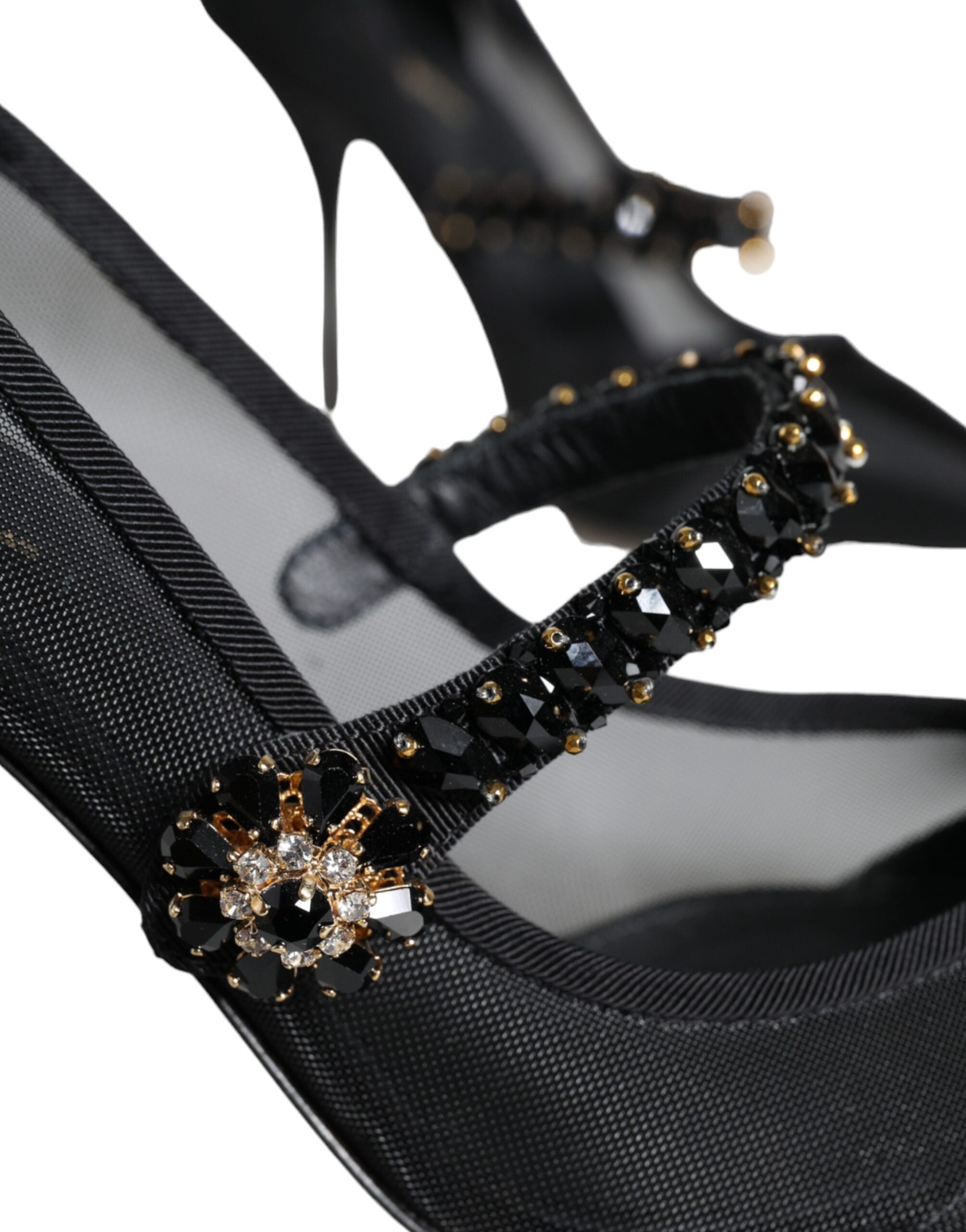 Dolce & Gabbana Black Mesh Mary Jane Crystal Heel Pumps Shoes