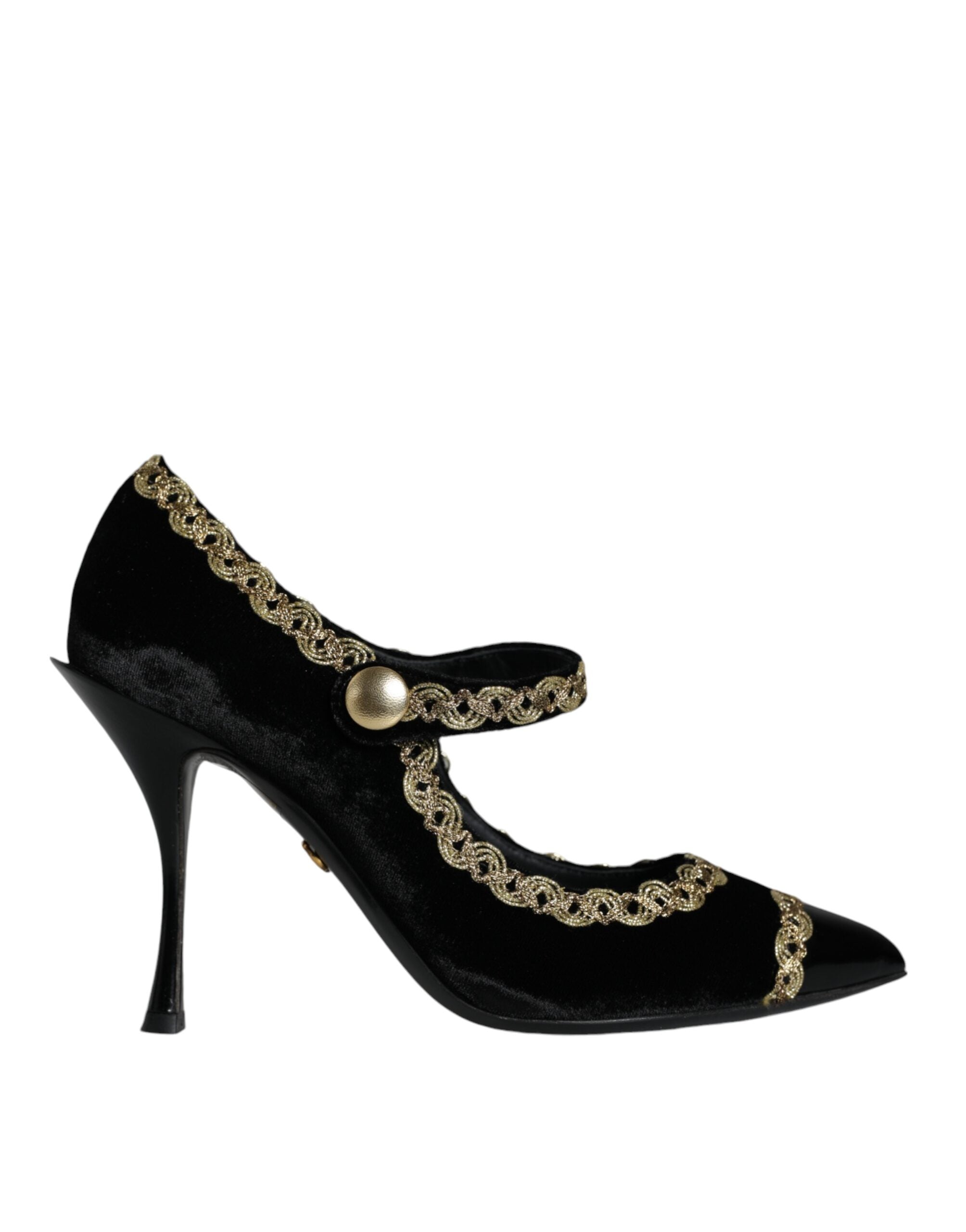 Dolce & Gabbana Black Mary Janes Velvet Gold Pumps Shoes