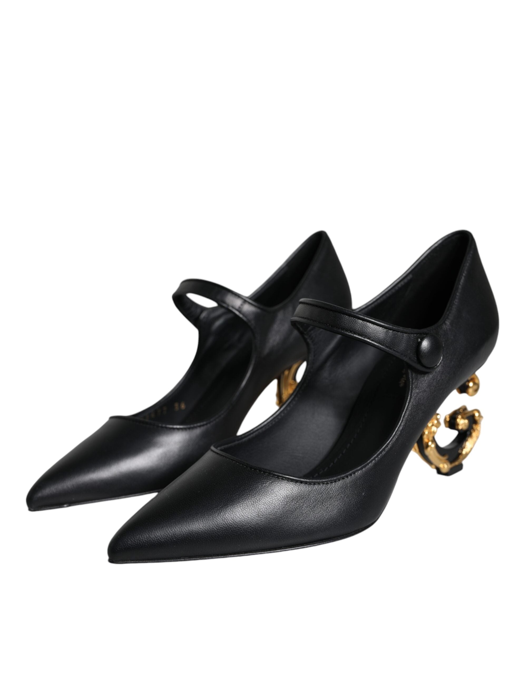 Dolce & Gabbana Black Leather Logo Heels Mary Janes Pumps Shoes