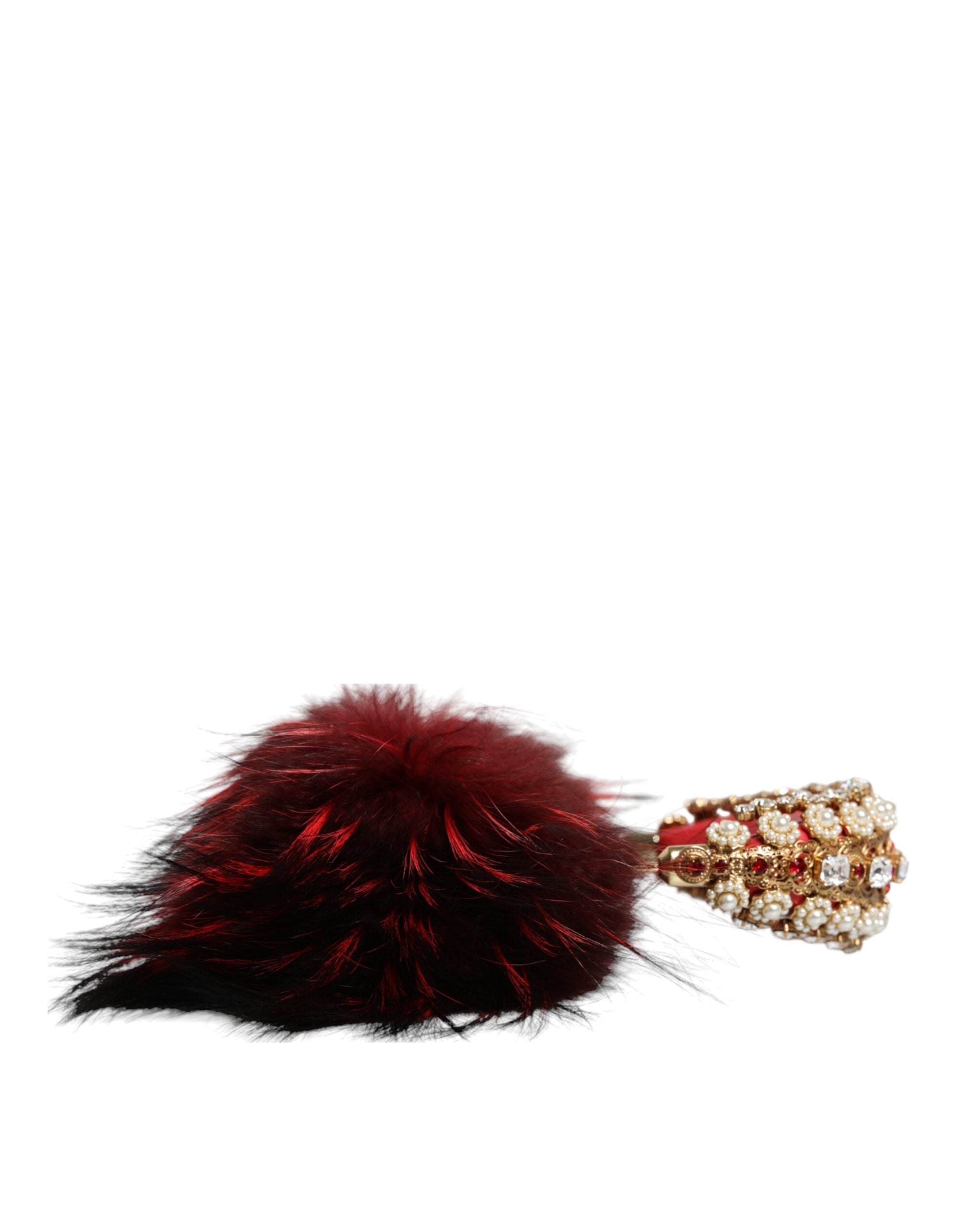 Dolce & Gabbana Red Gold Crystal Fur Headset Audio AUX Headphones