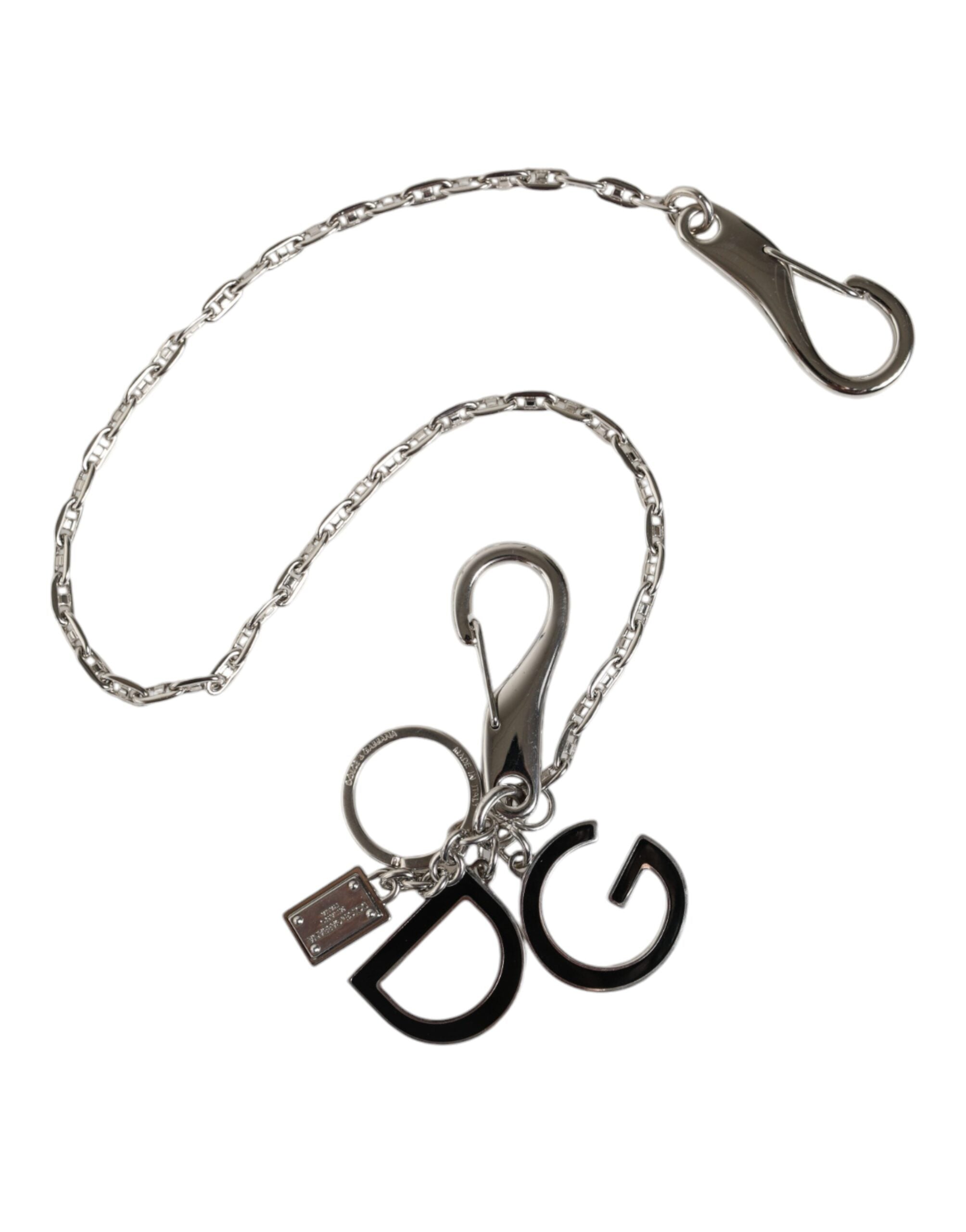 Dolce & Gabbana Silver Tone Metal DG Logo Link Chain Keychain Keyring