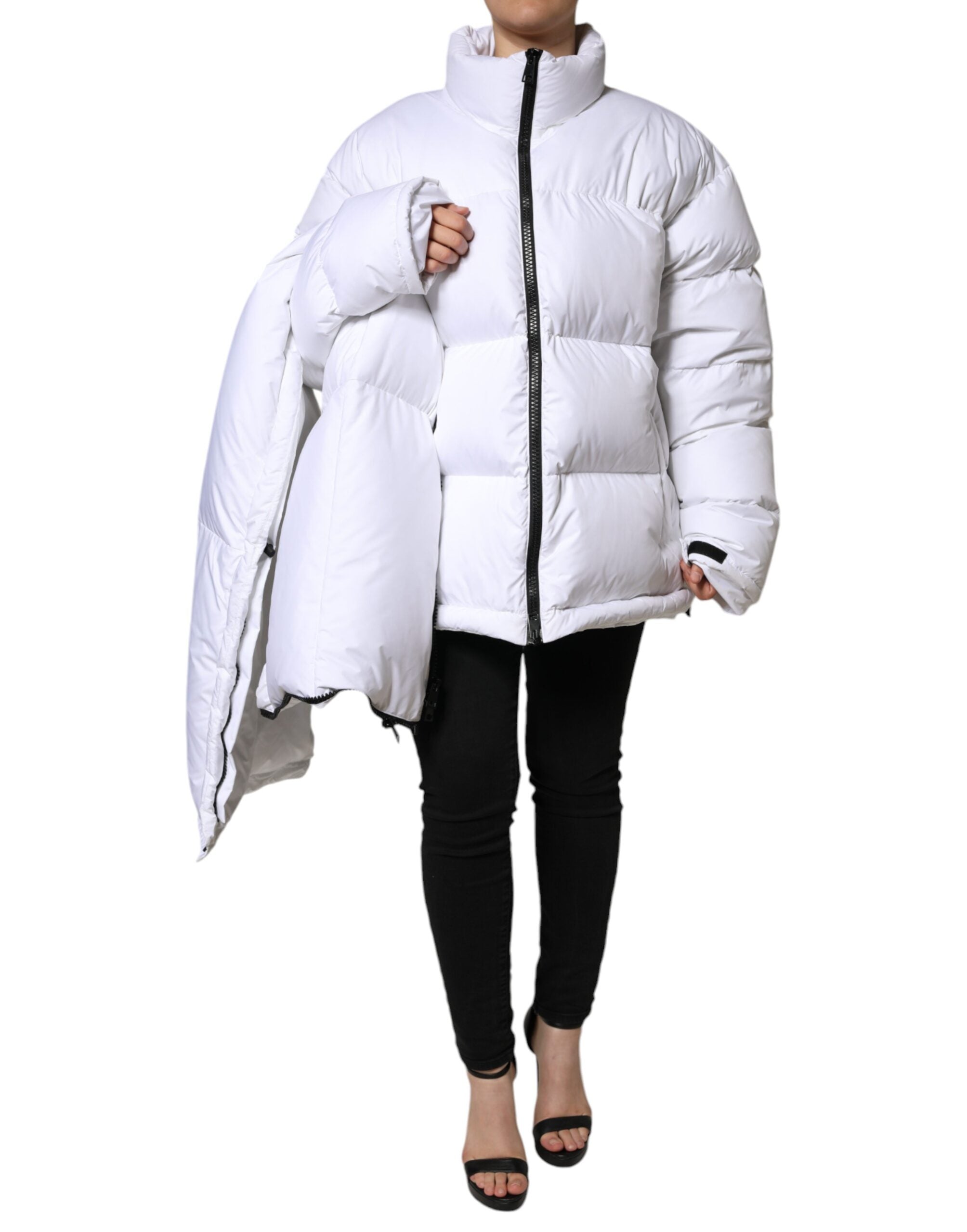 Dolce & Gabbana White Puffer Quilted Full Zip Coat Jacket